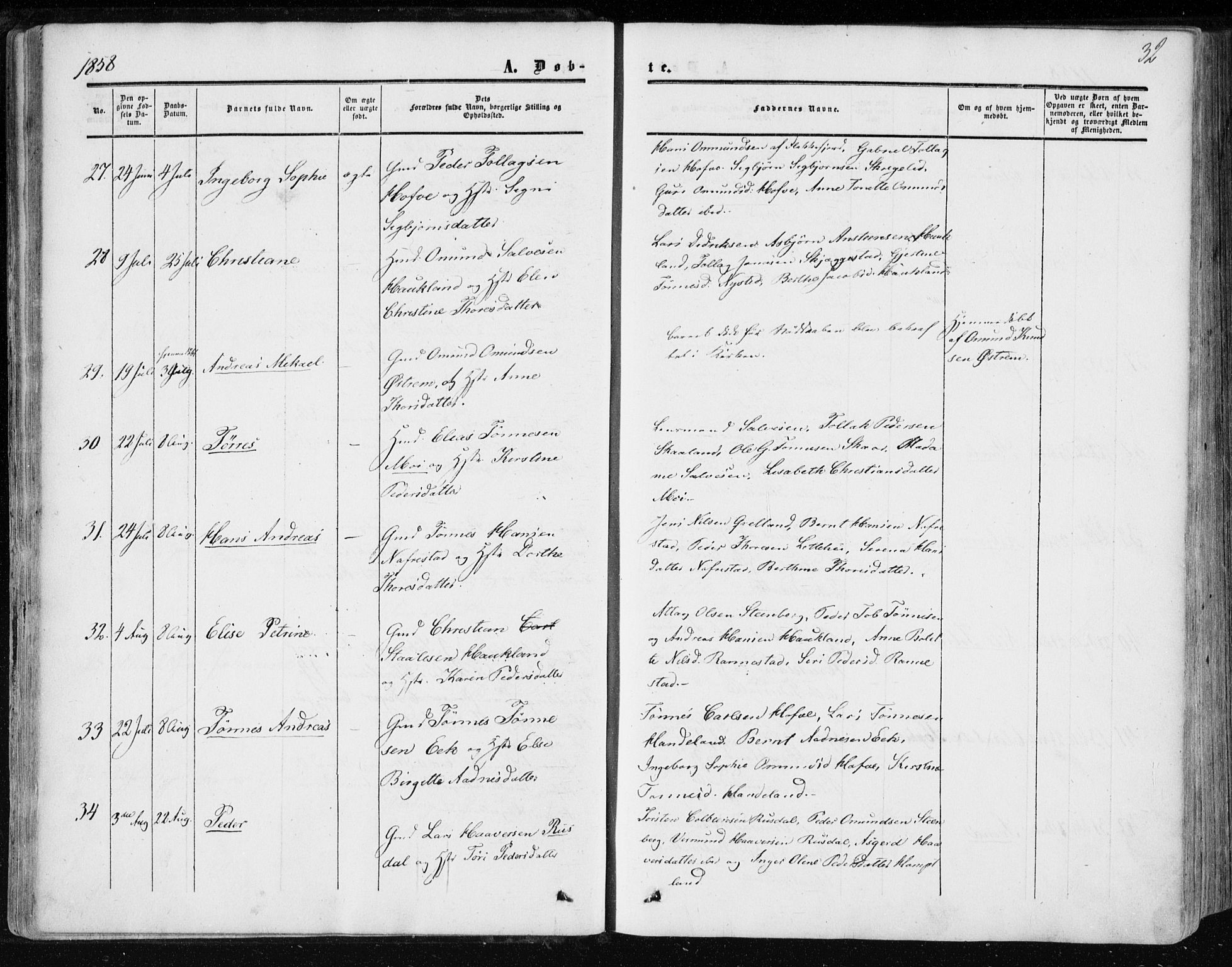 Lund sokneprestkontor, AV/SAST-A-101809/S06/L0009: Parish register (official) no. A 8, 1853-1877, p. 32