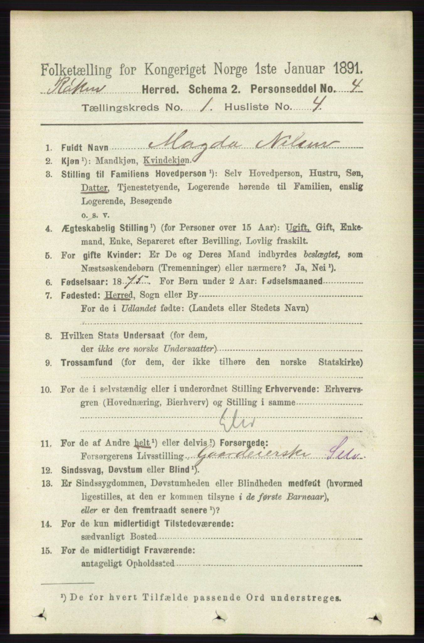 RA, 1891 census for 0627 Røyken, 1891, p. 109