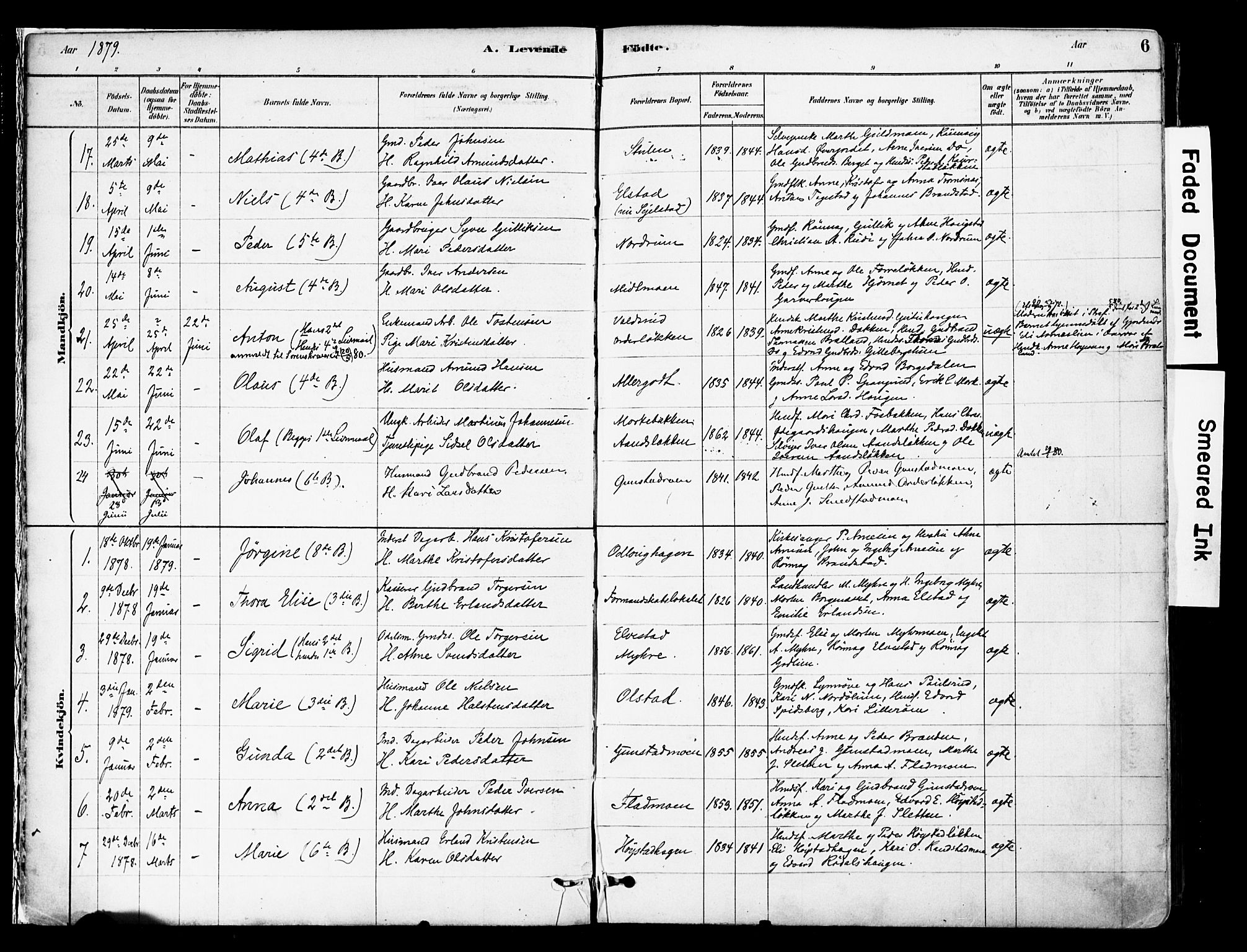 Ringebu prestekontor, AV/SAH-PREST-082/H/Ha/Haa/L0008: Parish register (official) no. 8, 1878-1898, p. 6