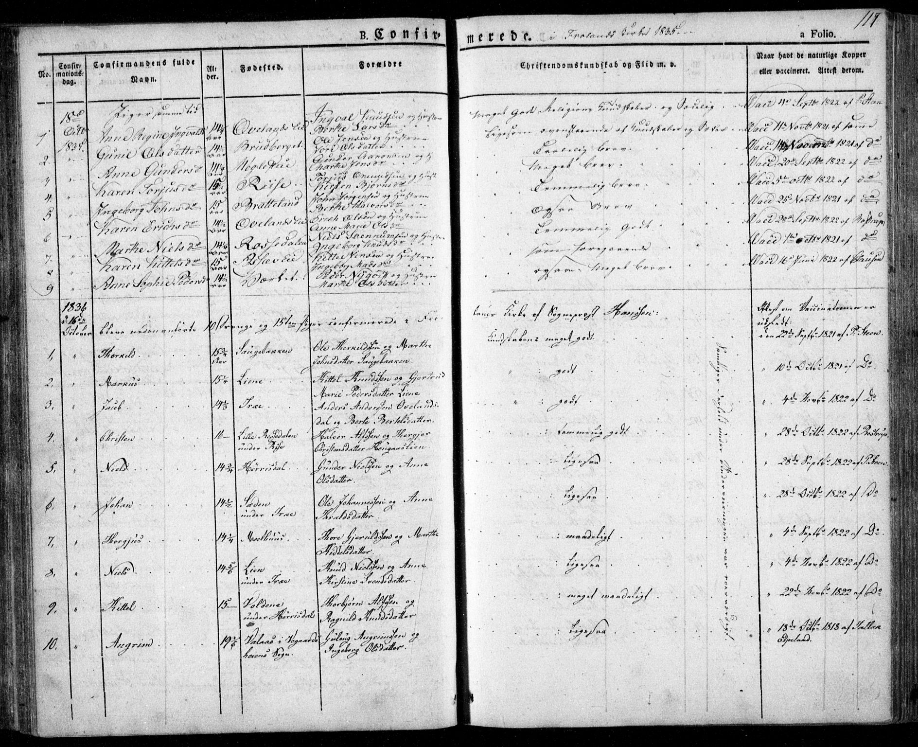 Froland sokneprestkontor, SAK/1111-0013/F/Fa/L0001: Parish register (official) no. A 1, 1827-1844, p. 117