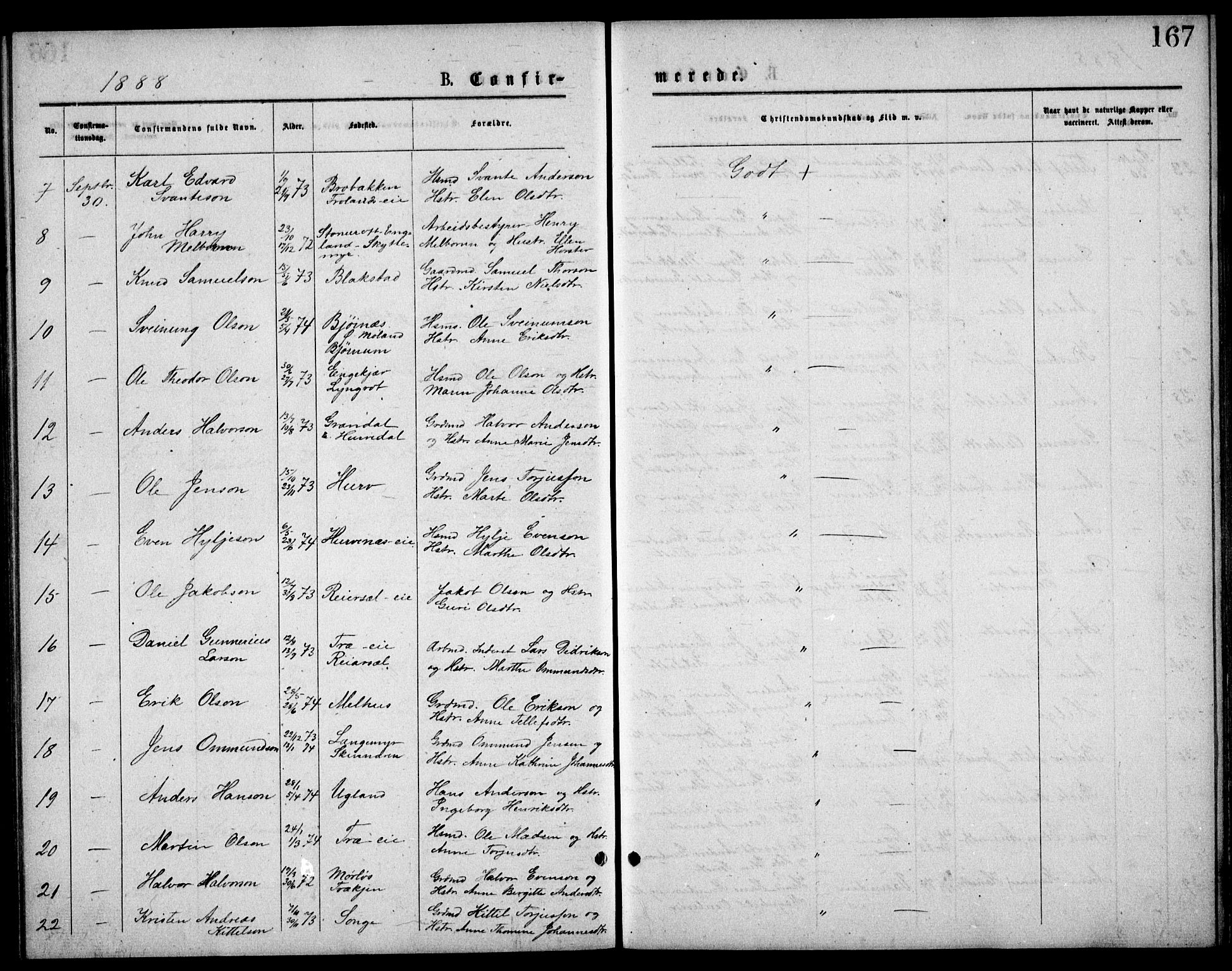 Froland sokneprestkontor, AV/SAK-1111-0013/F/Fb/L0009: Parish register (copy) no. B 9, 1875-1893, p. 167