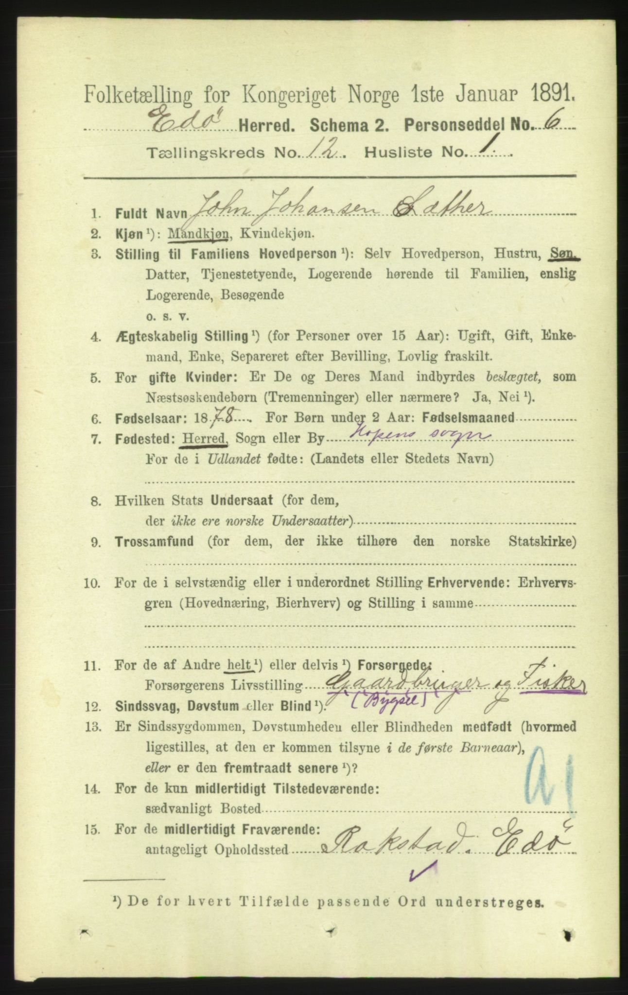 RA, 1891 census for 1573 Edøy, 1891, p. 3377