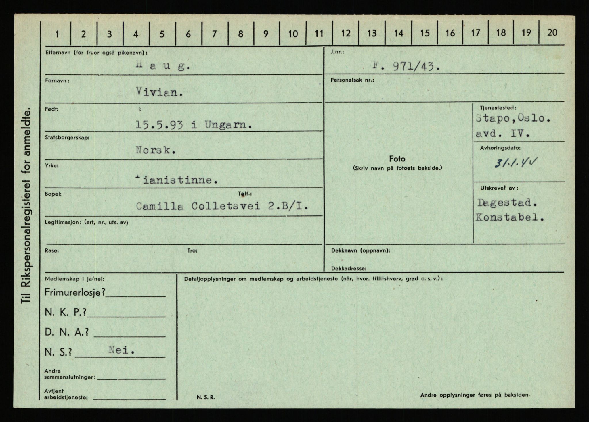 Statspolitiet - Hovedkontoret / Osloavdelingen, AV/RA-S-1329/C/Ca/L0006: Hanche - Hokstvedt, 1943-1945, p. 2197