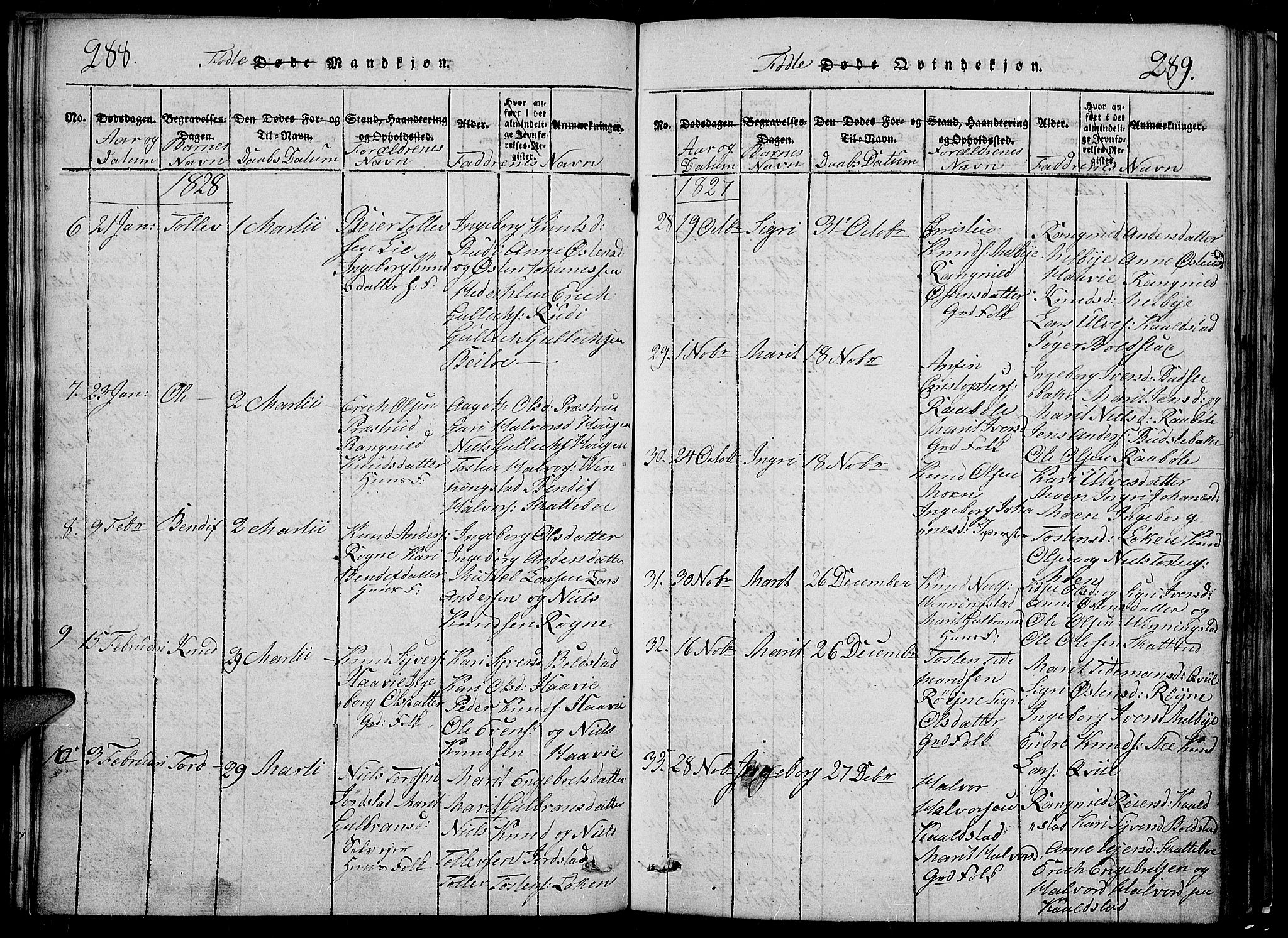 Slidre prestekontor, SAH/PREST-134/H/Ha/Hab/L0002: Parish register (copy) no. 2, 1814-1839, p. 288-289