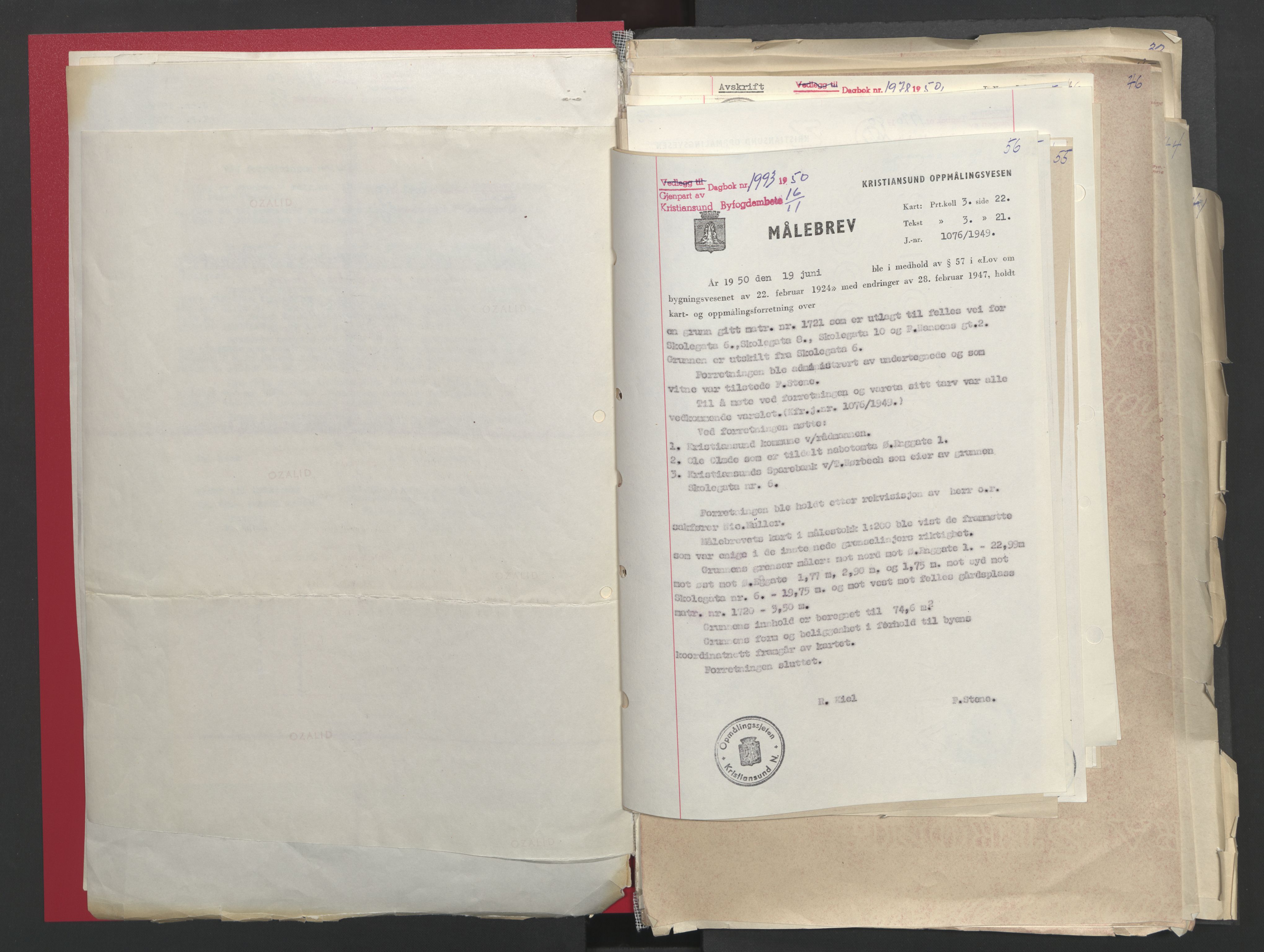 Kristiansund byfogd, AV/SAT-A-4587/A/27: Mortgage book no. 48, 1950-1950, Diary no: : 1993/1950