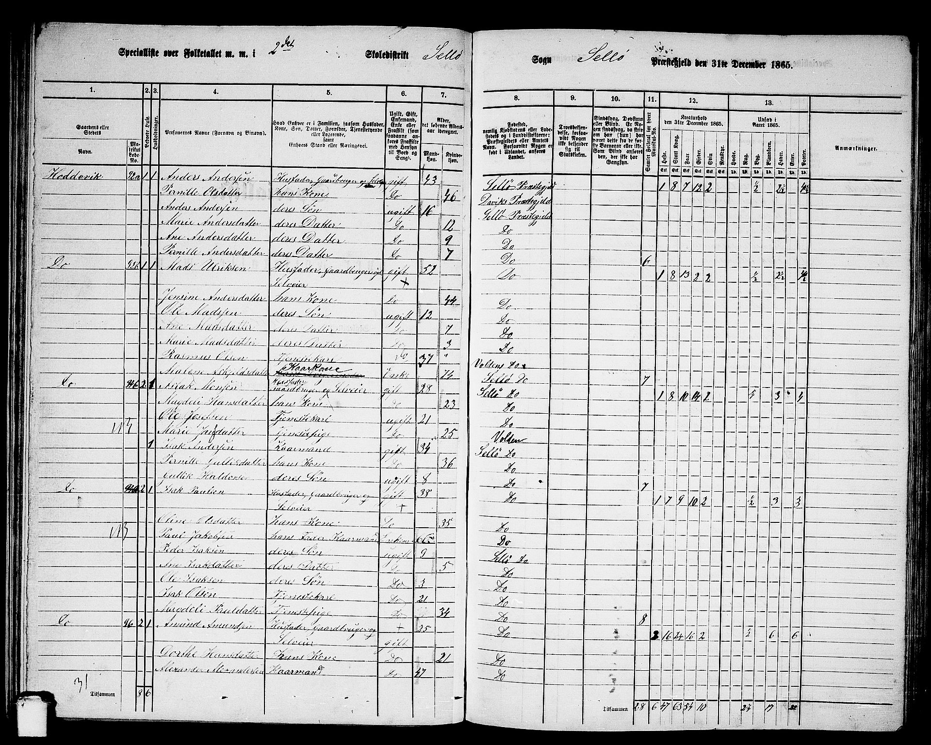 RA, 1865 census for Selje, 1865, p. 36