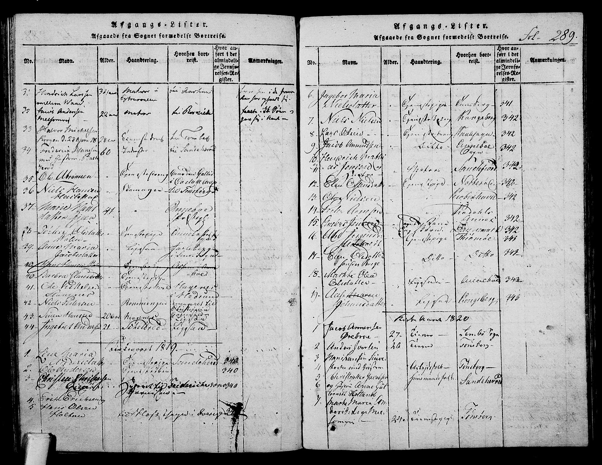 Stokke kirkebøker, AV/SAKO-A-320/F/Fa/L0005: Parish register (official) no. I 5, 1815-1826, p. 289