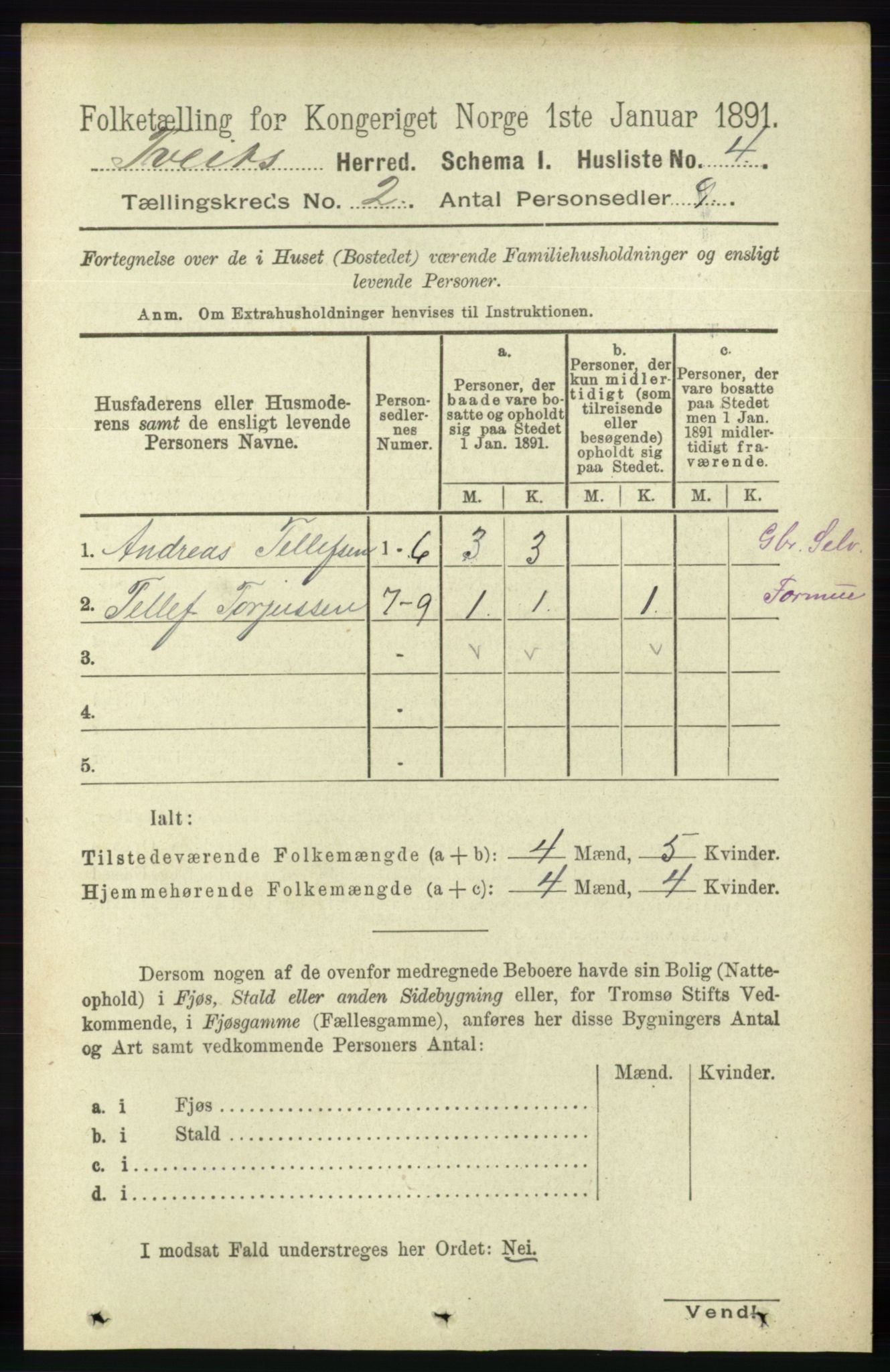 RA, 1891 census for 1013 Tveit, 1891, p. 417