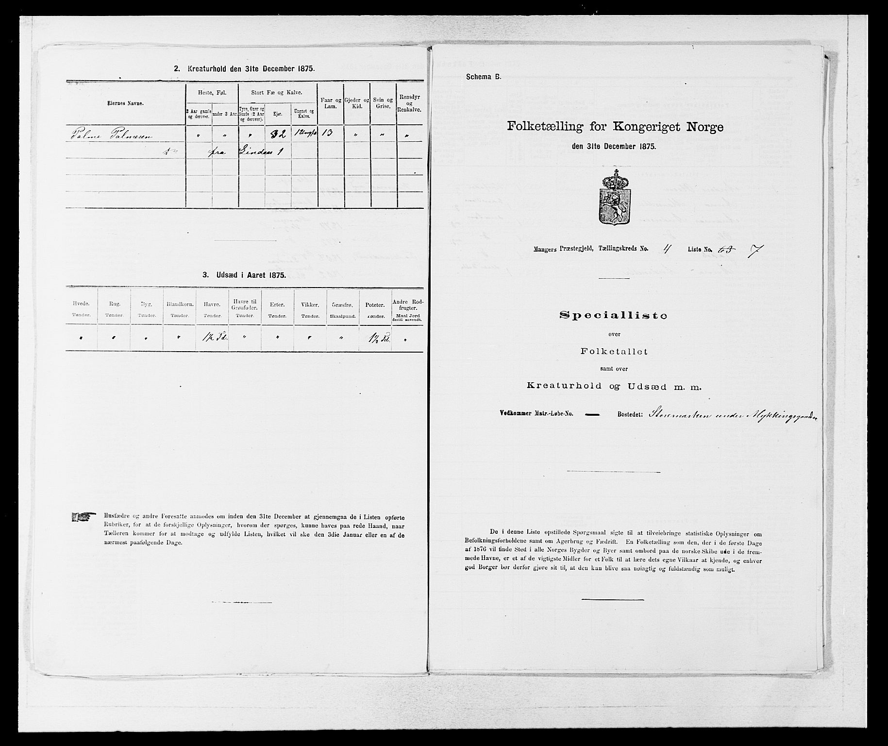 SAB, 1875 census for 1261P Manger, 1875, p. 639