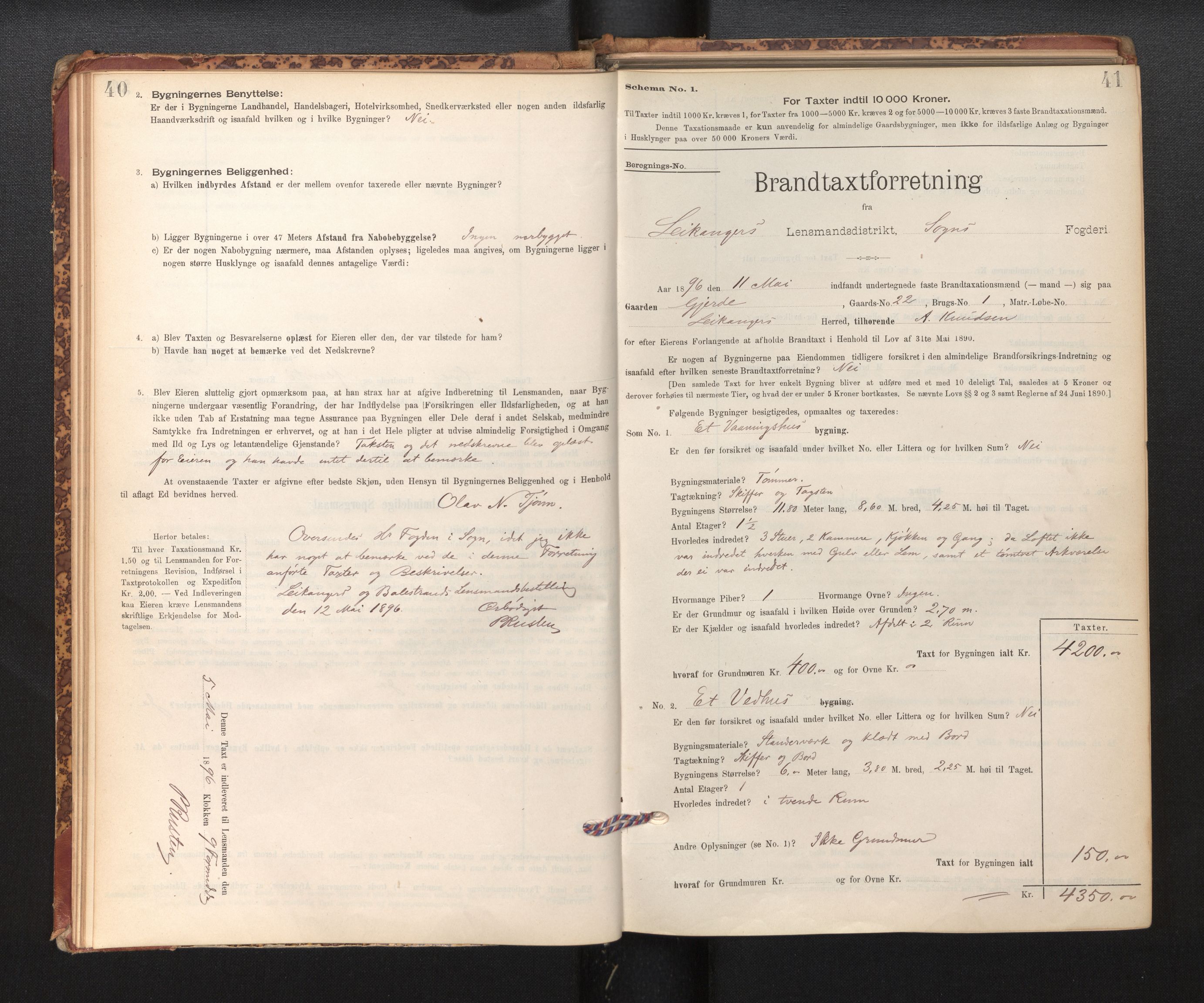 Lensmannen i Leikanger, AV/SAB-A-29201/0012/L0004: Branntakstprotokoll, skjematakst, 1894-1903, p. 40-41