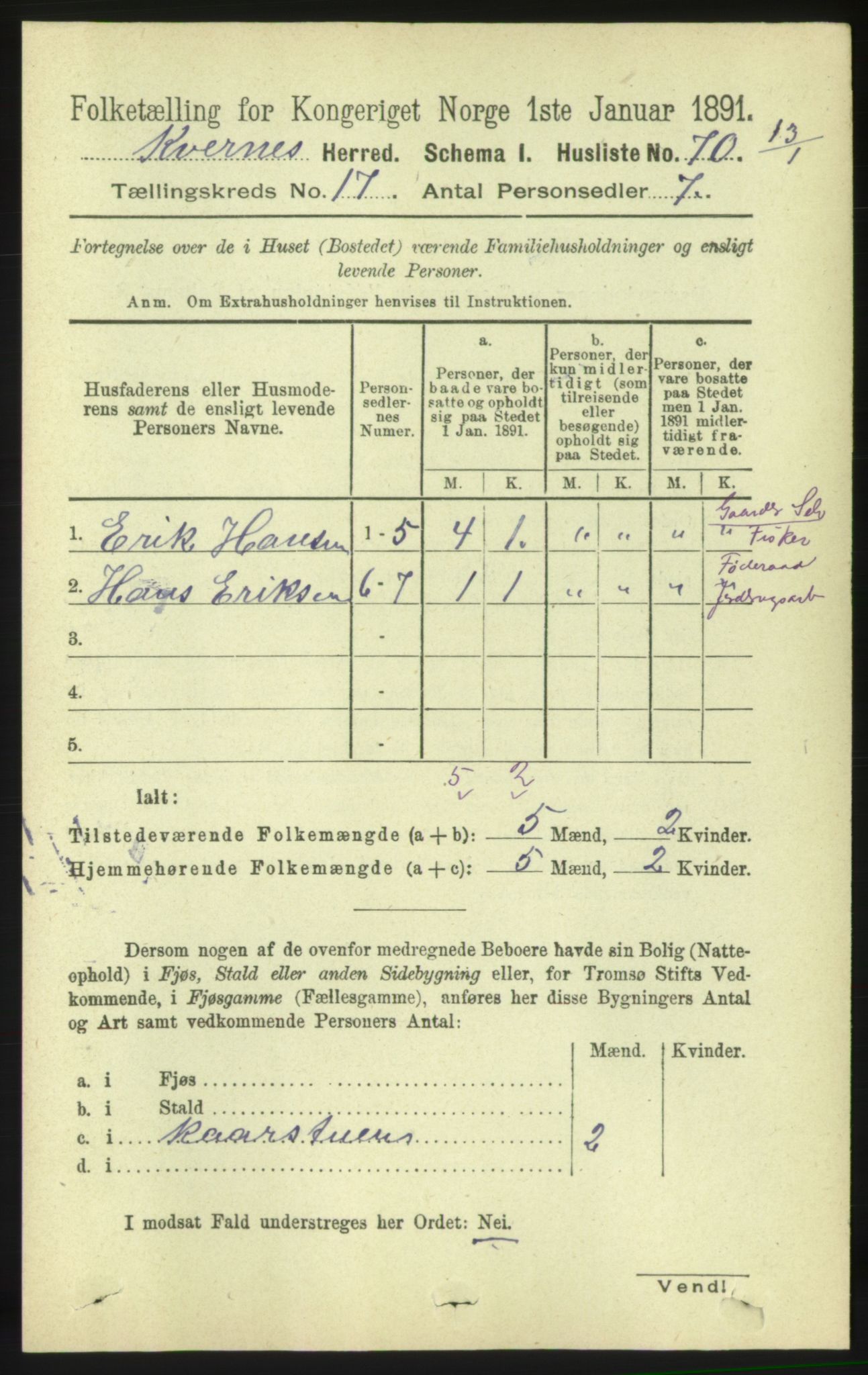 RA, 1891 census for 1553 Kvernes, 1891, p. 7140