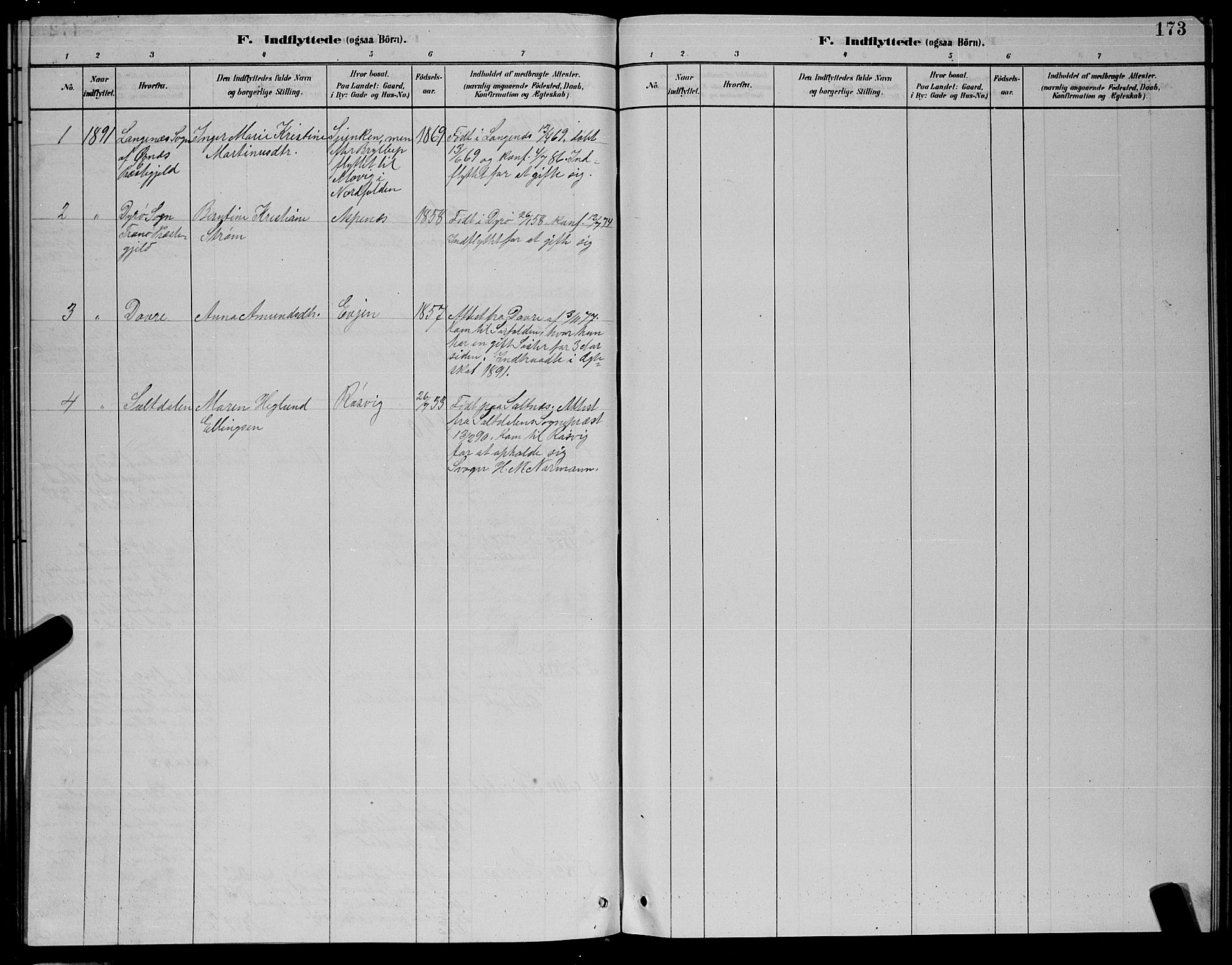 Ministerialprotokoller, klokkerbøker og fødselsregistre - Nordland, AV/SAT-A-1459/854/L0785: Parish register (copy) no. 854C01, 1883-1891, p. 173