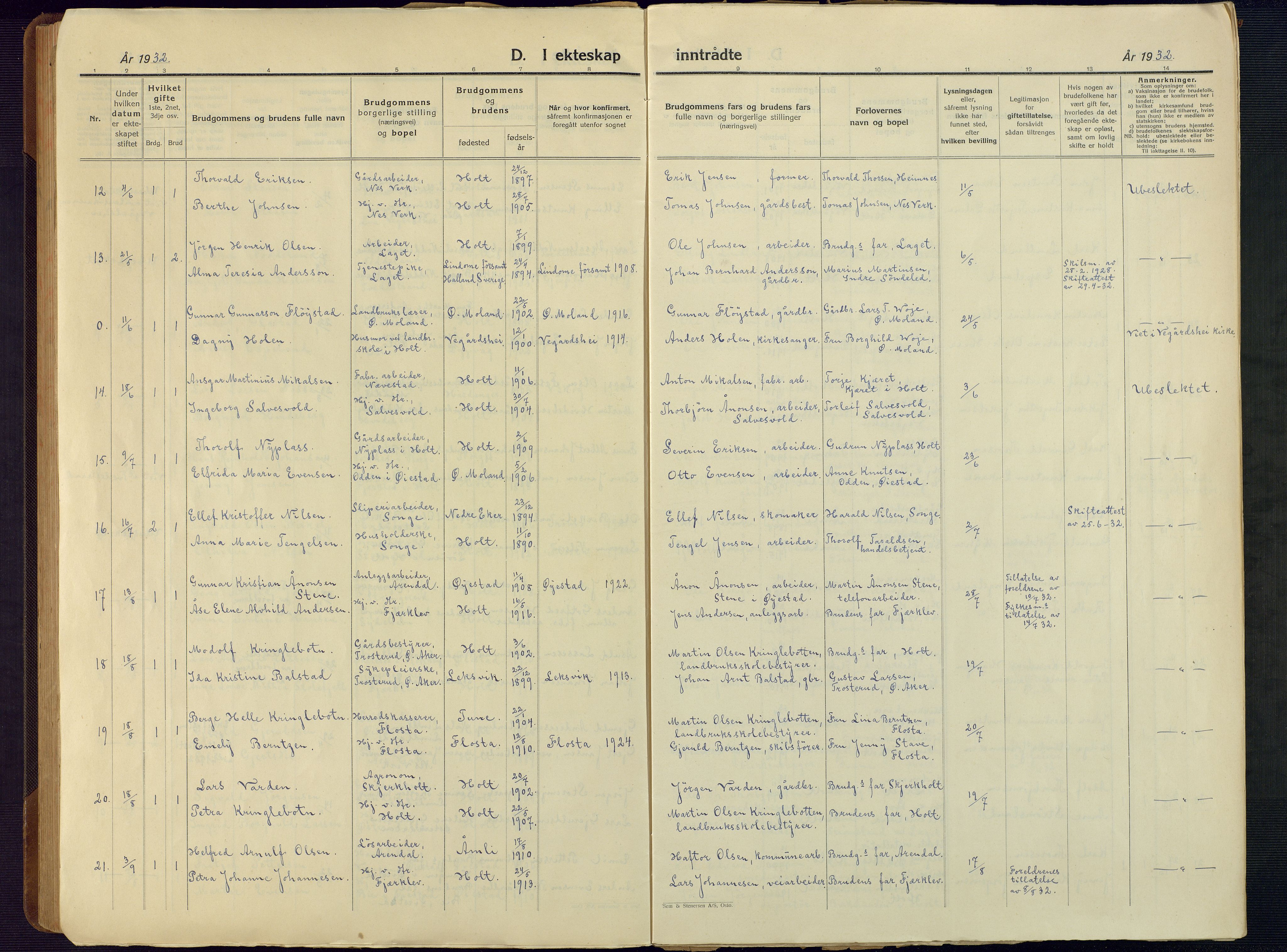 Holt sokneprestkontor, AV/SAK-1111-0021/F/Fb/L0012: Parish register (copy) no. B 12, 1919-1944