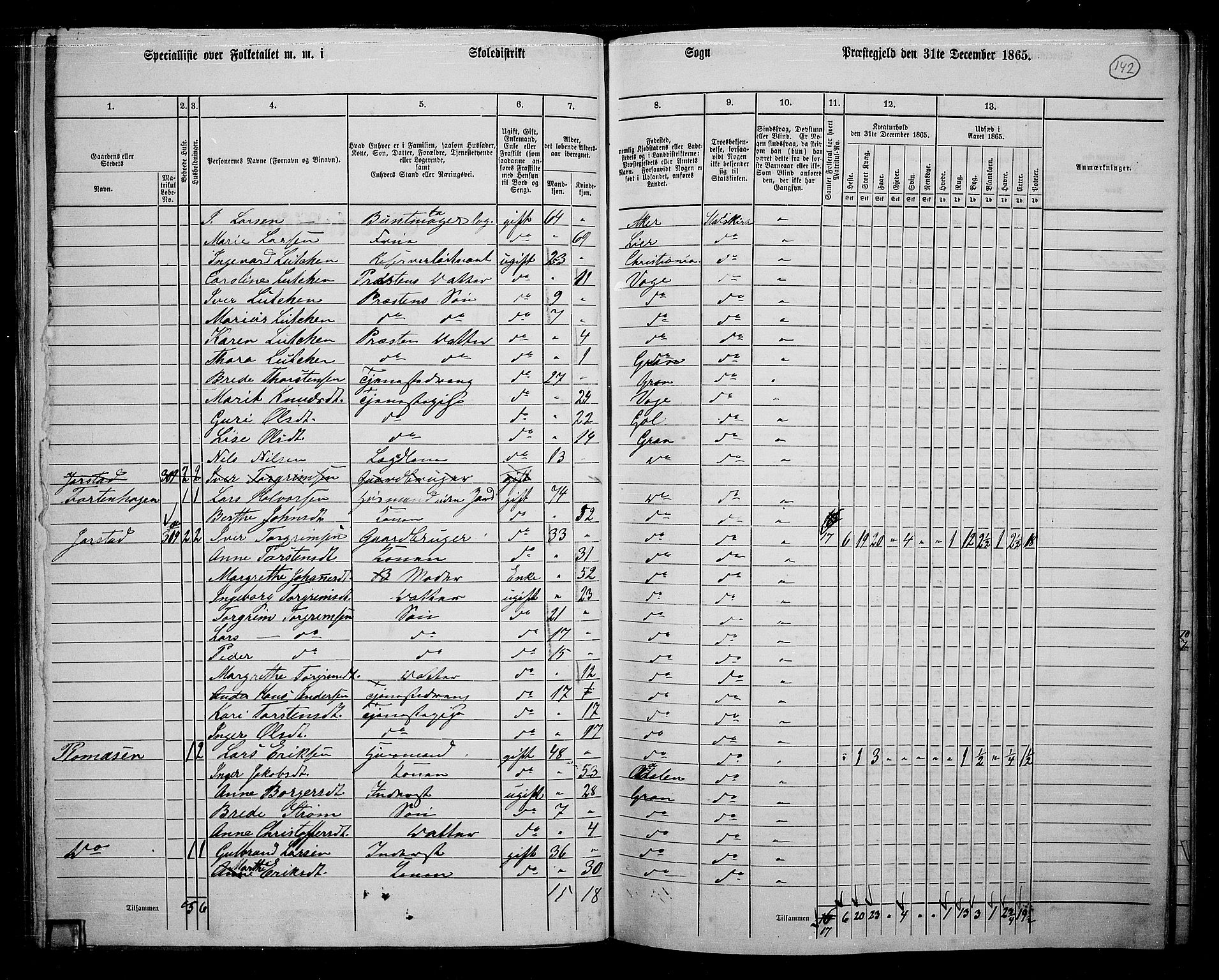 RA, 1865 census for Gran, 1865, p. 324