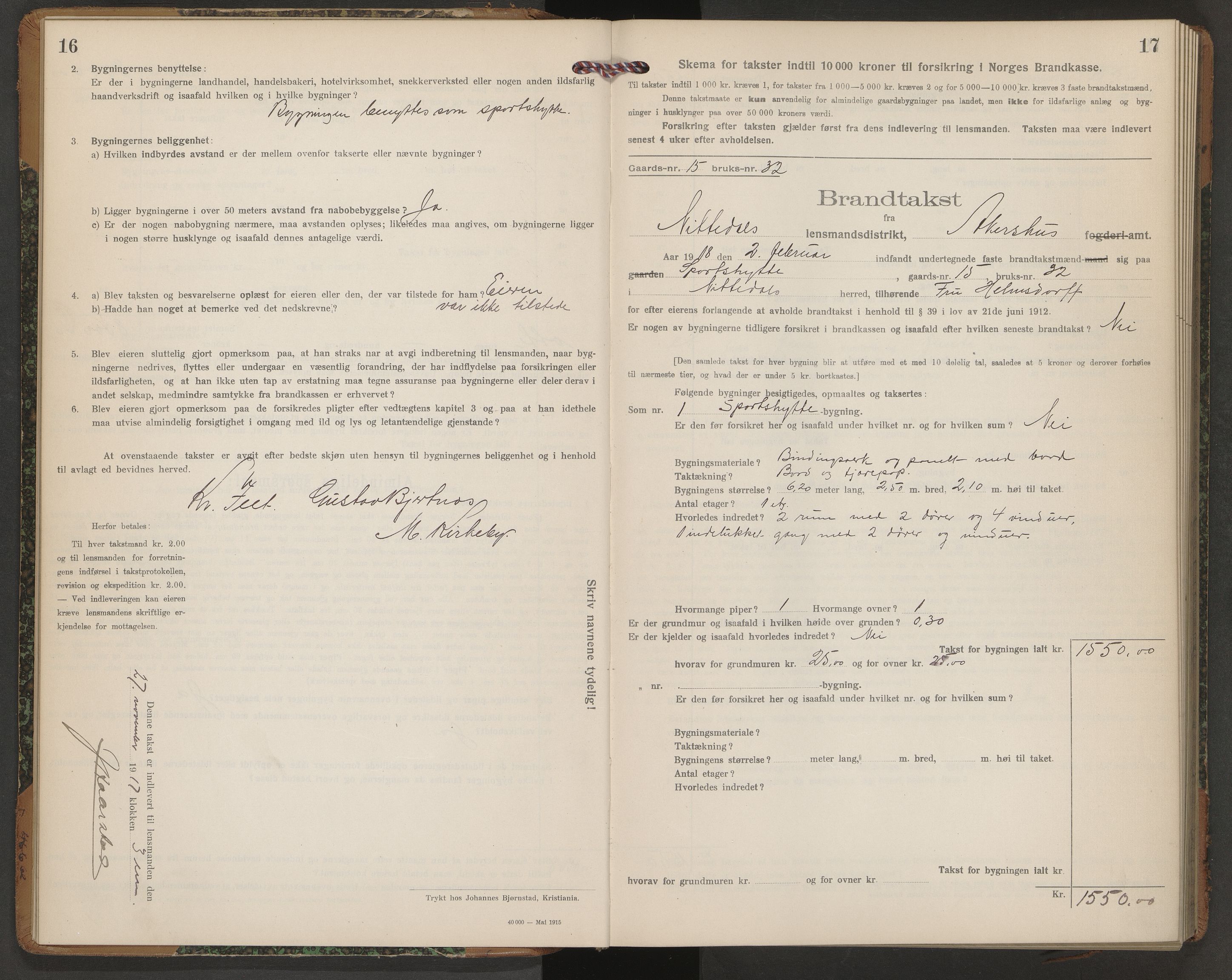 Norges brannkasse, branntakster Nittedal, AV/SAO-A-11394/F/Fb/L0001: Branntakstprotokoll, 1917-1930
