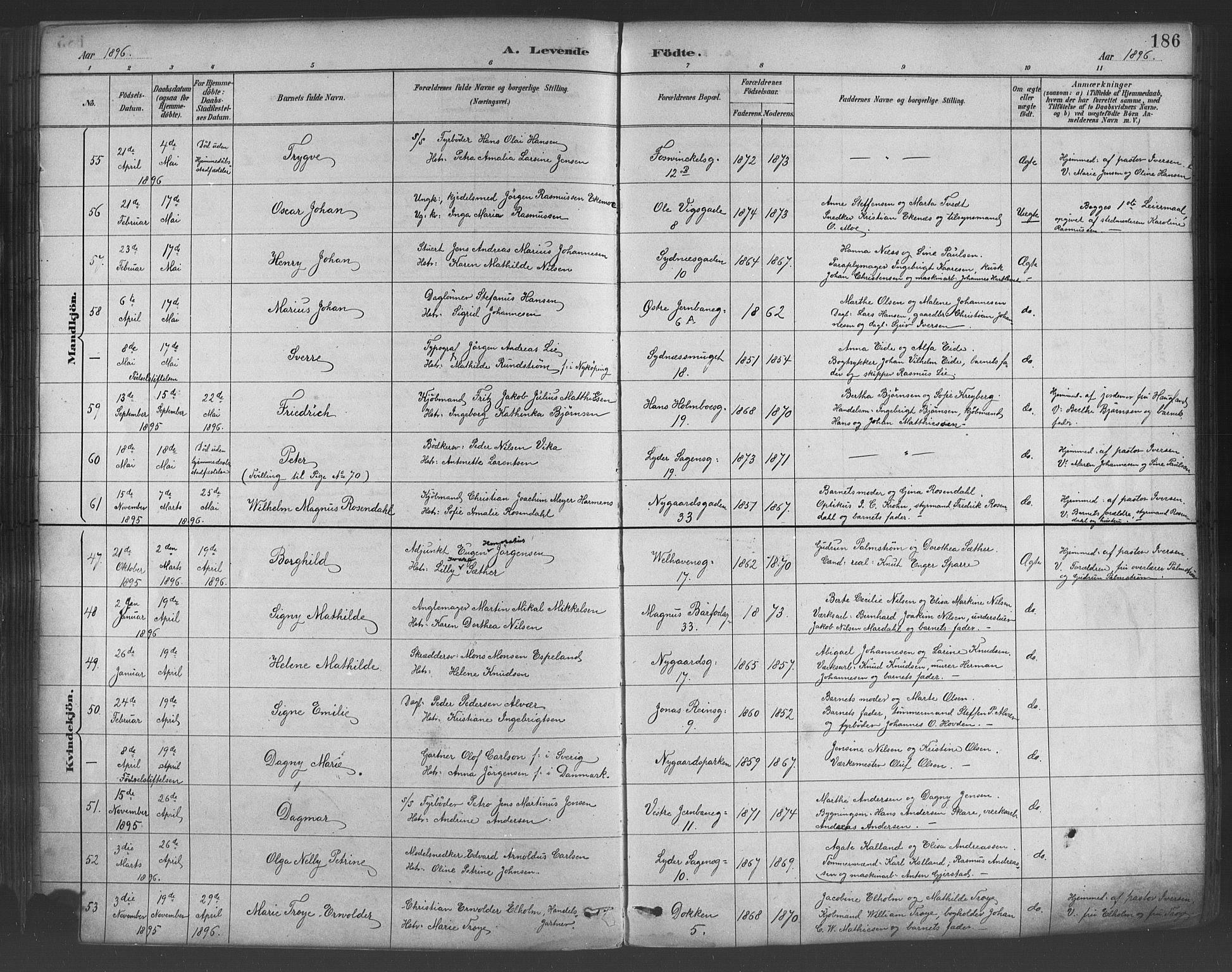 Johanneskirken sokneprestembete, AV/SAB-A-76001/H/Hab: Parish register (copy) no. A 1, 1885-1900, p. 186