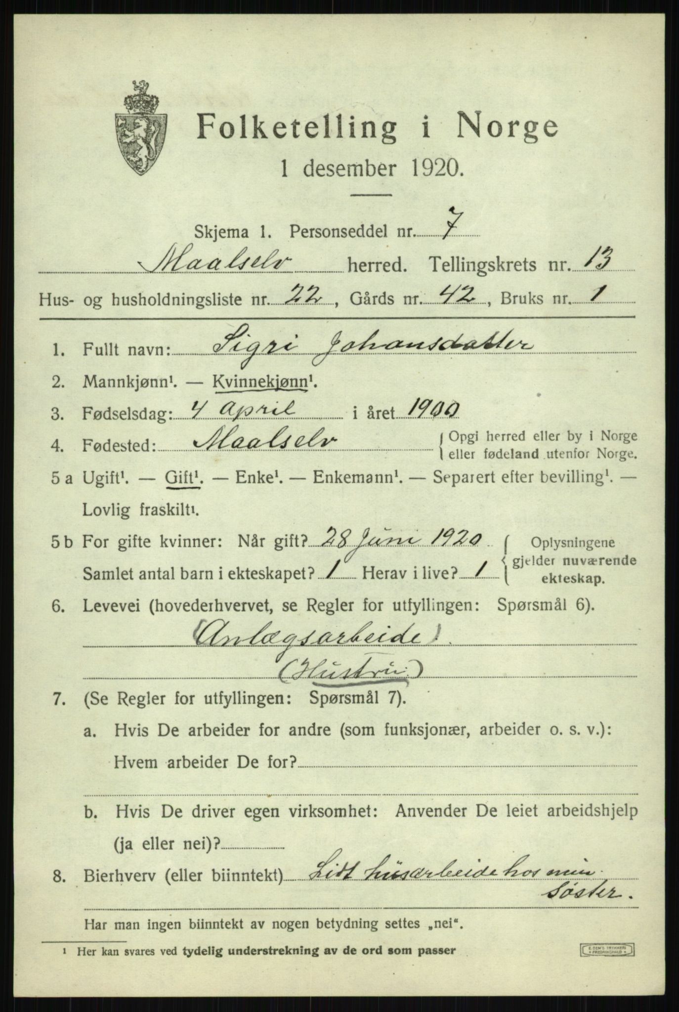 SATØ, 1920 census for Målselv, 1920, p. 6991