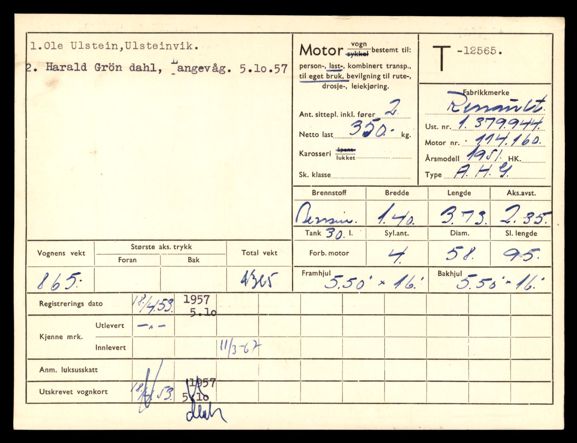 Møre og Romsdal vegkontor - Ålesund trafikkstasjon, AV/SAT-A-4099/F/Fe/L0034: Registreringskort for kjøretøy T 12500 - T 12652, 1927-1998, p. 1214