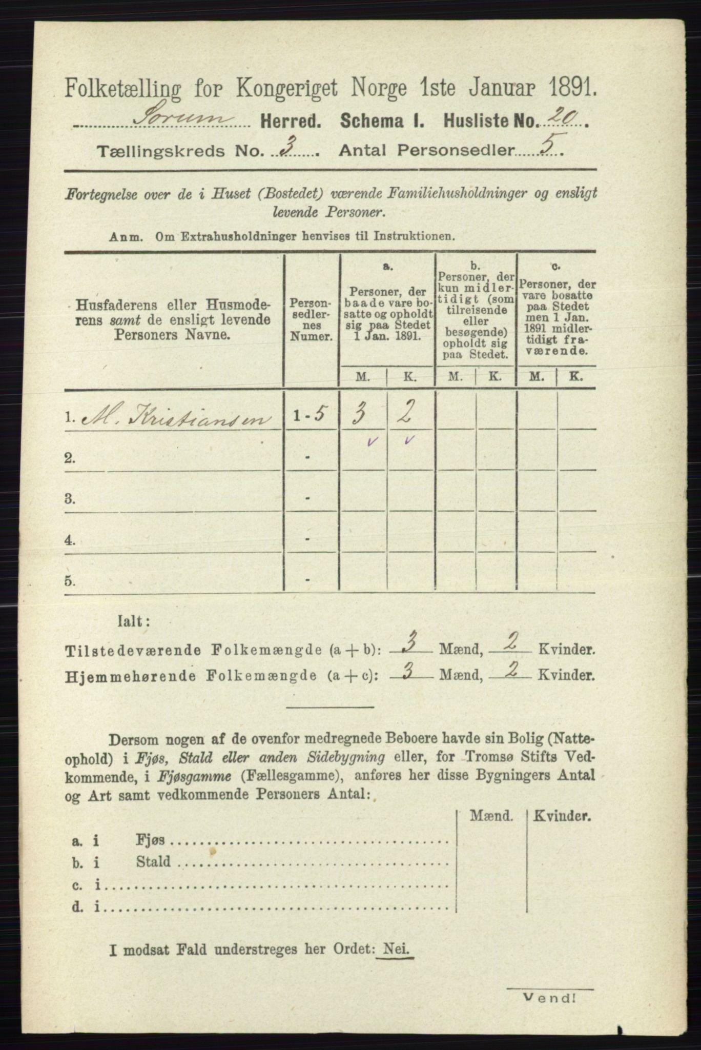RA, 1891 census for 0226 Sørum, 1891, p. 1211