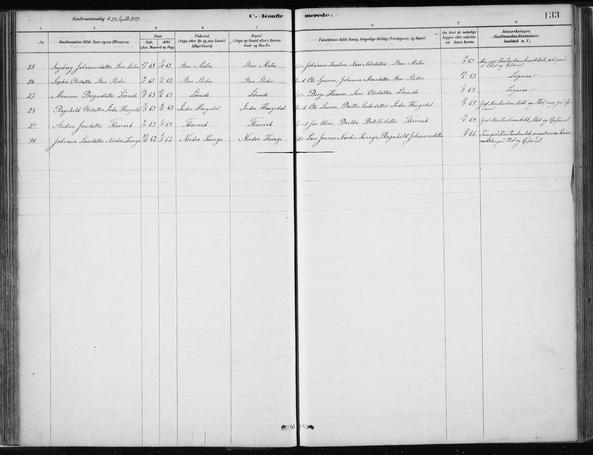 Masfjorden Sokneprestembete, SAB/A-77001: Parish register (official) no. B  1, 1876-1899, p. 133