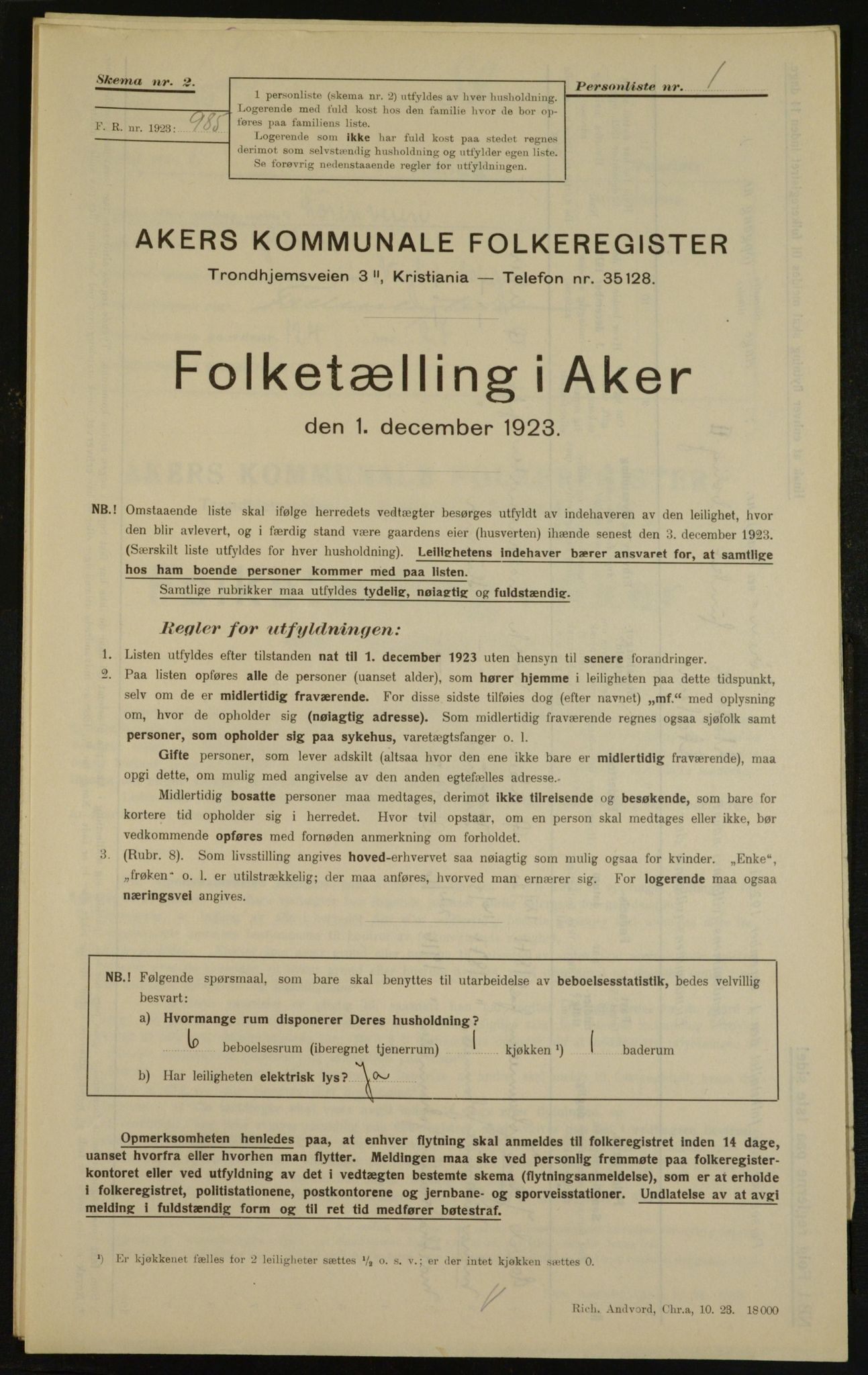 , Municipal Census 1923 for Aker, 1923, p. 28837