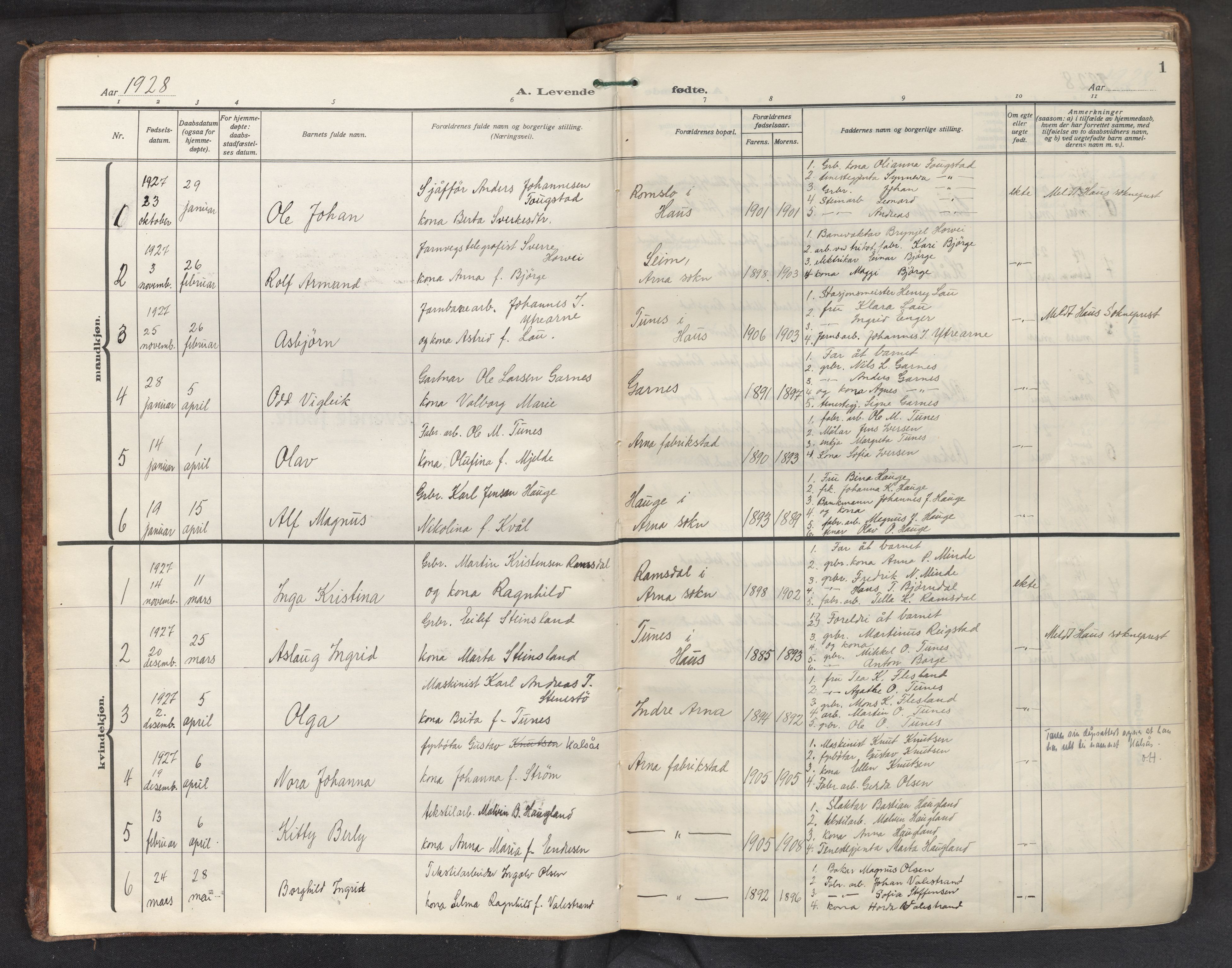 Haus sokneprestembete, SAB/A-75601/H/Haa: Parish register (official) no. D 4, 1925-1939, p. 1