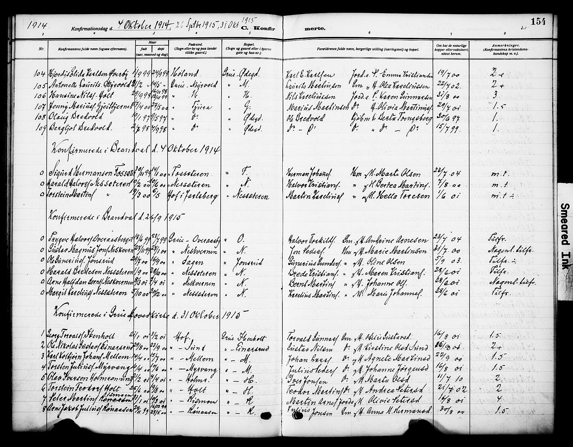 Grue prestekontor, SAH/PREST-036/H/Ha/Haa/L0015: Parish register (official) no. 15, 1911-1922, p. 154
