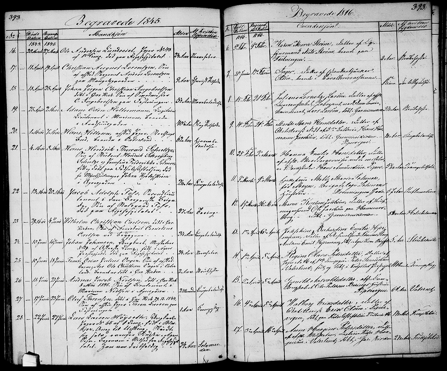 Garnisonsmenigheten Kirkebøker, SAO/A-10846/G/Ga/L0005: Parish register (copy) no. 5, 1841-1860, p. 393