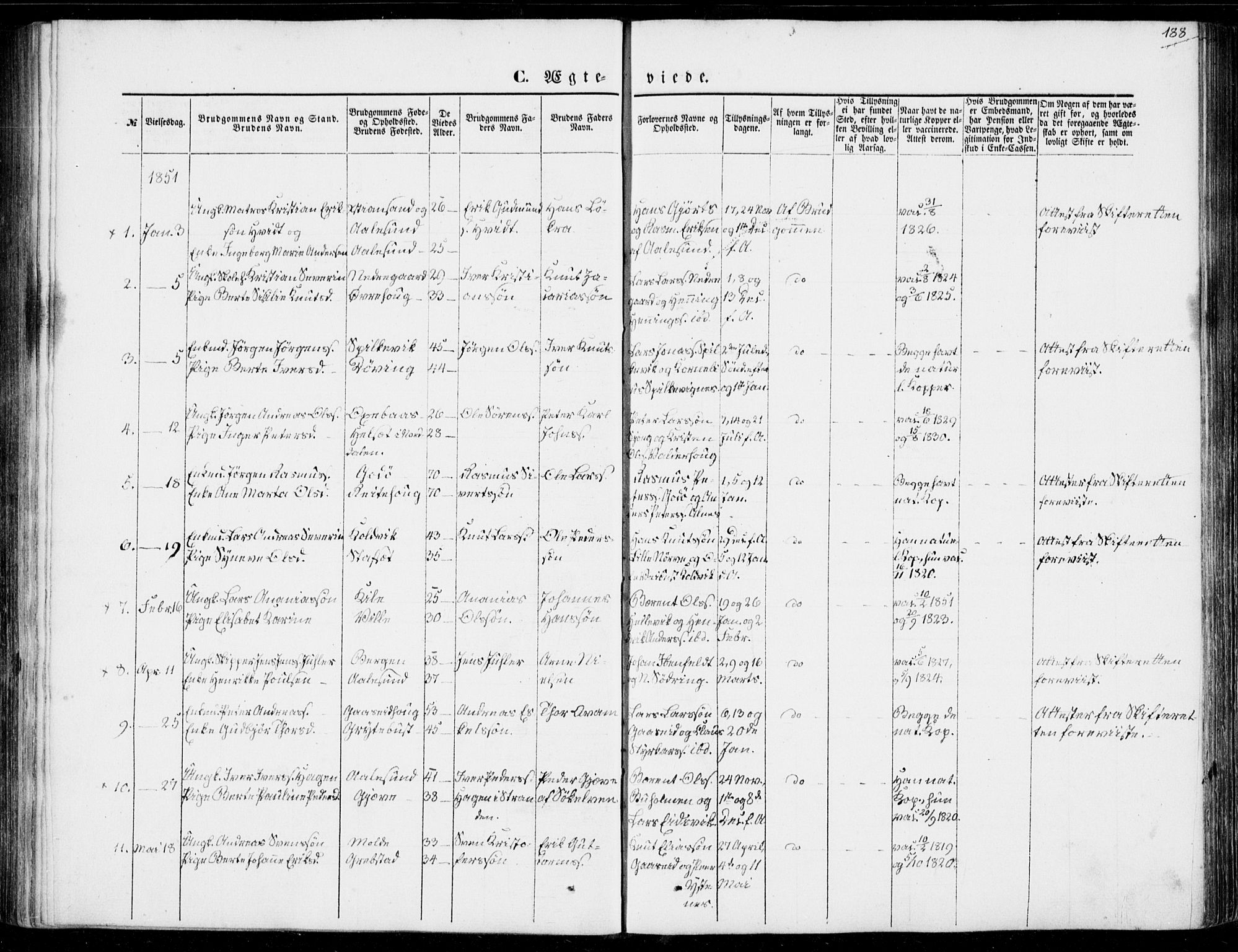 Ministerialprotokoller, klokkerbøker og fødselsregistre - Møre og Romsdal, AV/SAT-A-1454/528/L0397: Parish register (official) no. 528A08, 1848-1858, p. 188