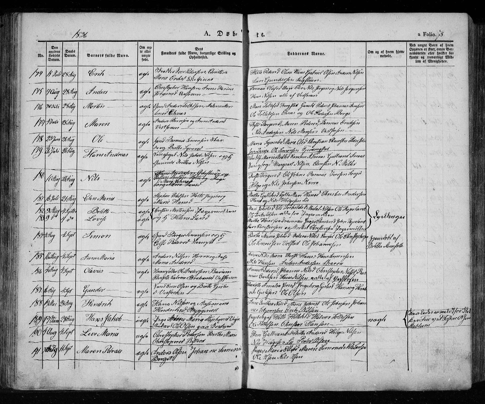 Eiker kirkebøker, SAKO/A-4/F/Fa/L0013a: Parish register (official) no. I 13A, 1832-1845, p. 78