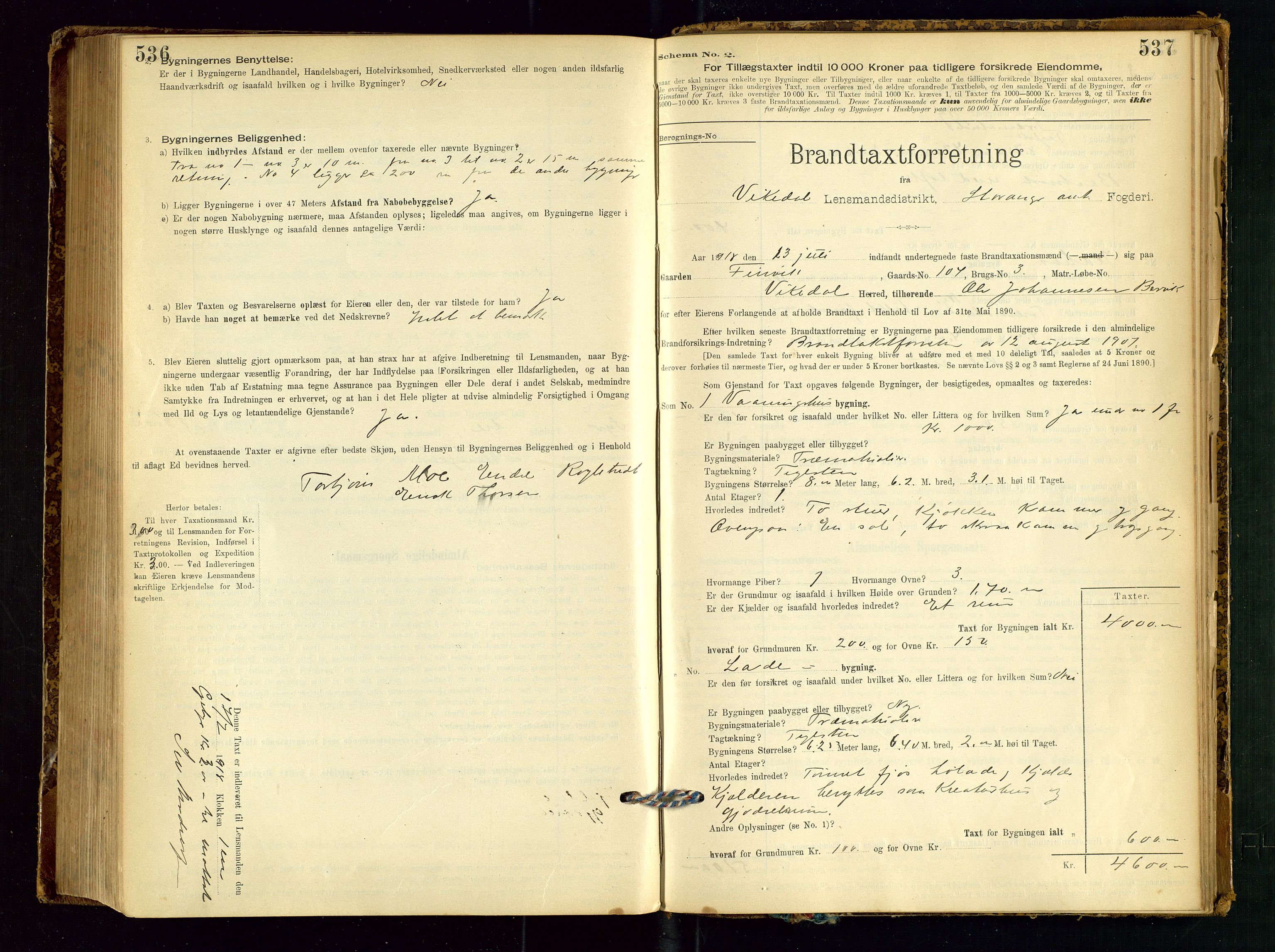 Vikedal lensmannskontor, AV/SAST-A-100179/Gob/L0004: Branntakstprotokoll, 1894-1952, p. 536-537