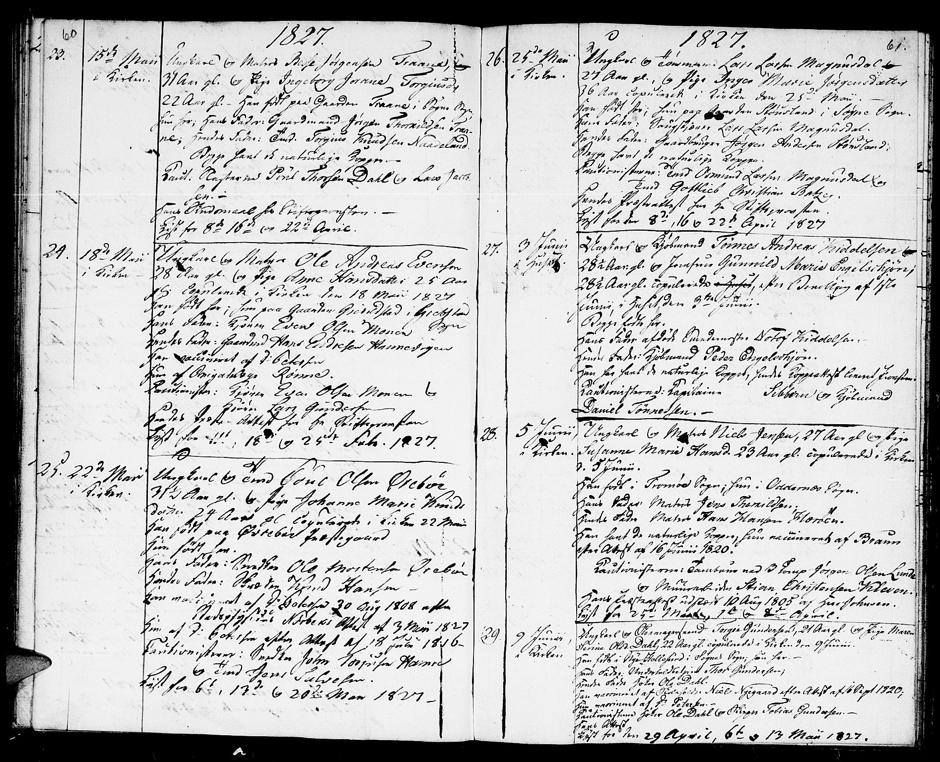 Kristiansand domprosti, AV/SAK-1112-0006/F/Fb/L0004: Parish register (copy) no. B 4, 1826-1827, p. 60-61