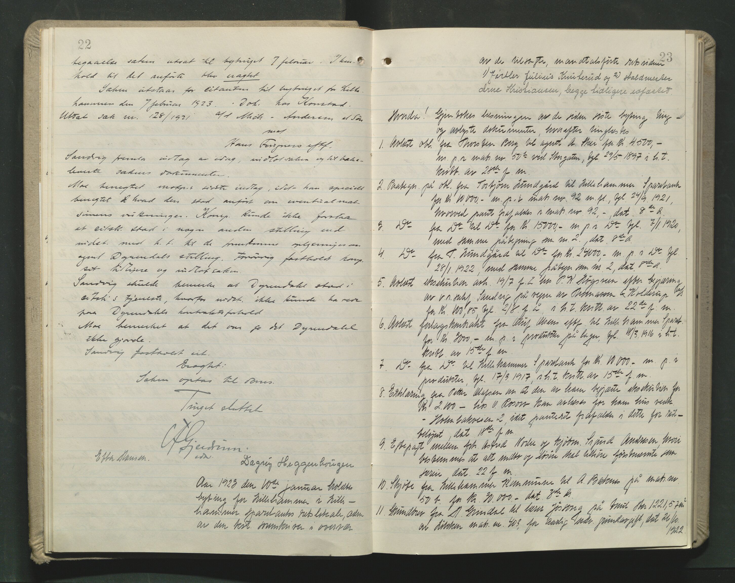 Sør-Gudbrandsdal tingrett, AV/SAH-TING-004/G/Gb/Gbb/L0004: Tingbok for Lillehammer by, 1922-1927, p. 22-23