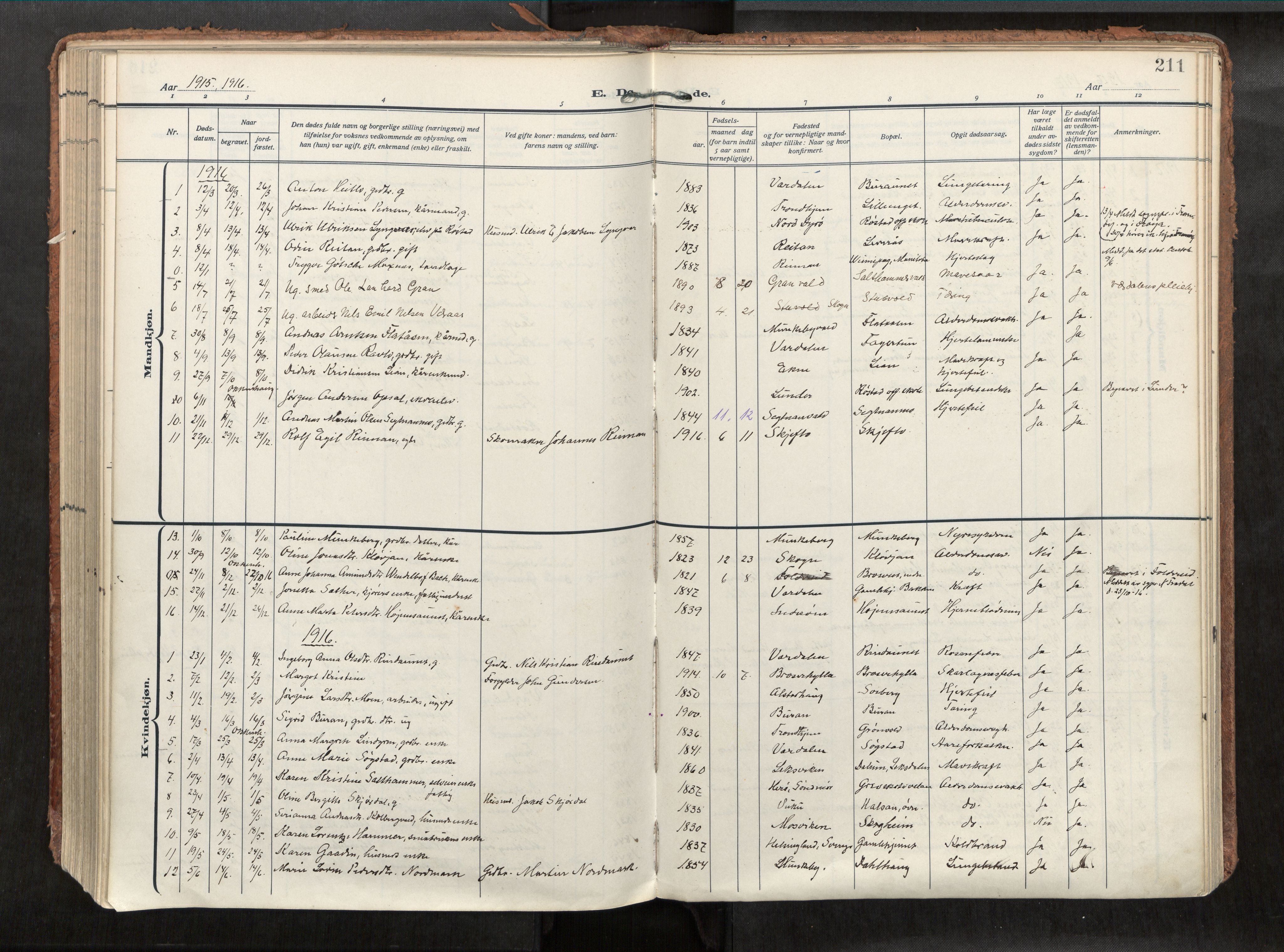 Levanger sokneprestkontor, AV/SAT-A-1301/2/H/Haa/L0002: Parish register (official) no. 2, 1912-1935, p. 211