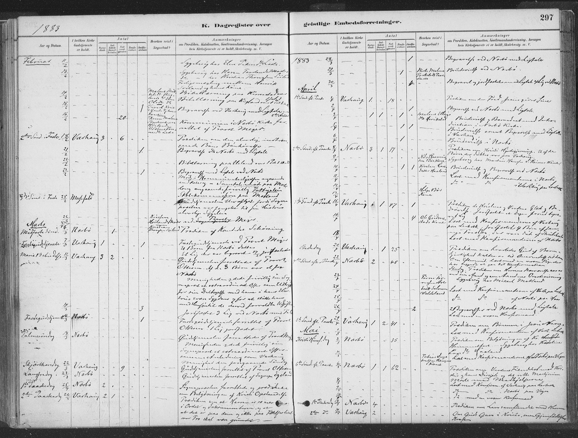 Hå sokneprestkontor, SAST/A-101801/001/30BA/L0010: Parish register (official) no. A 9, 1879-1896, p. 297