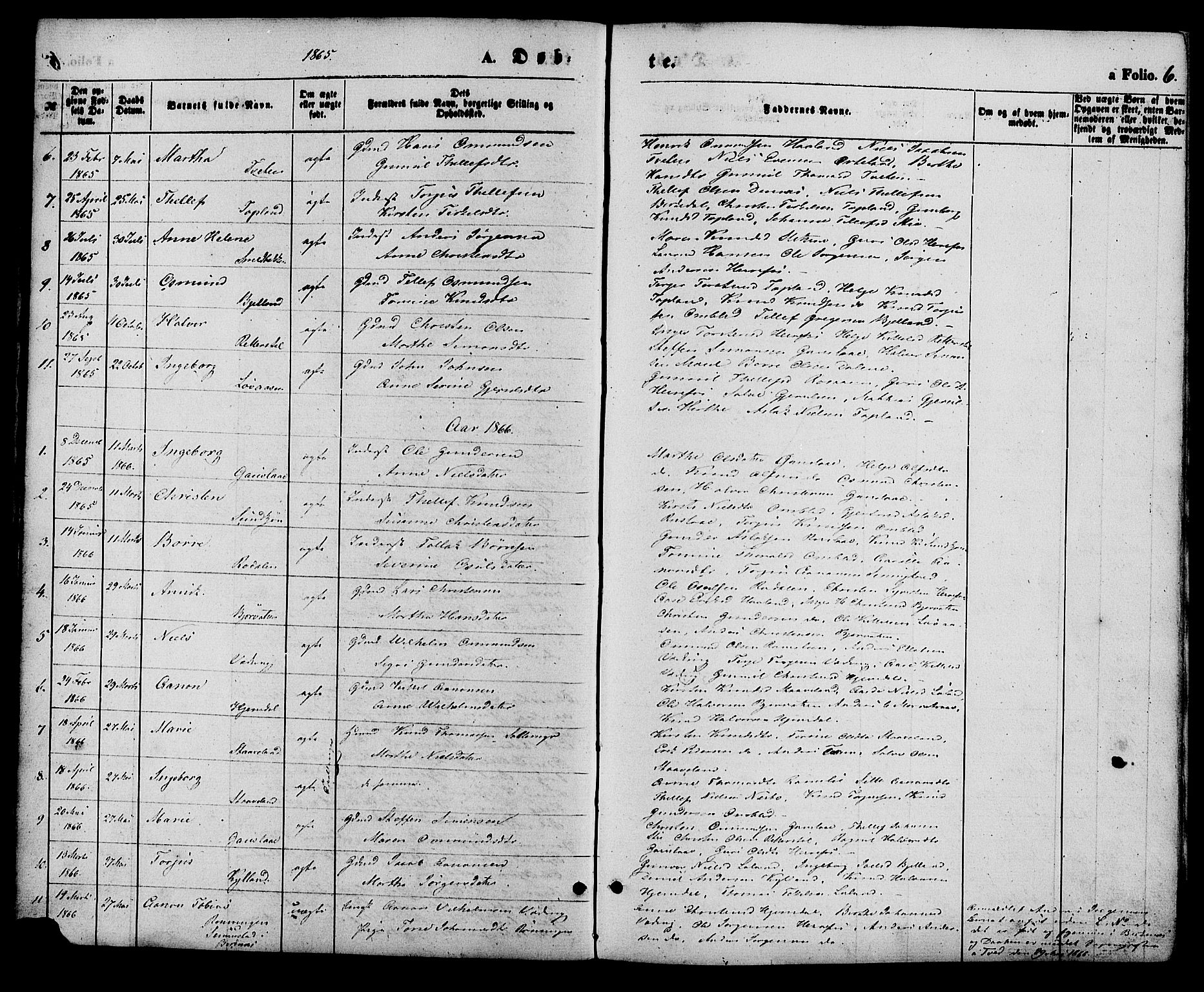 Herefoss sokneprestkontor, AV/SAK-1111-0019/F/Fa/Faa/L0002: Parish register (official) no. A 2, 1861-1886, p. 6