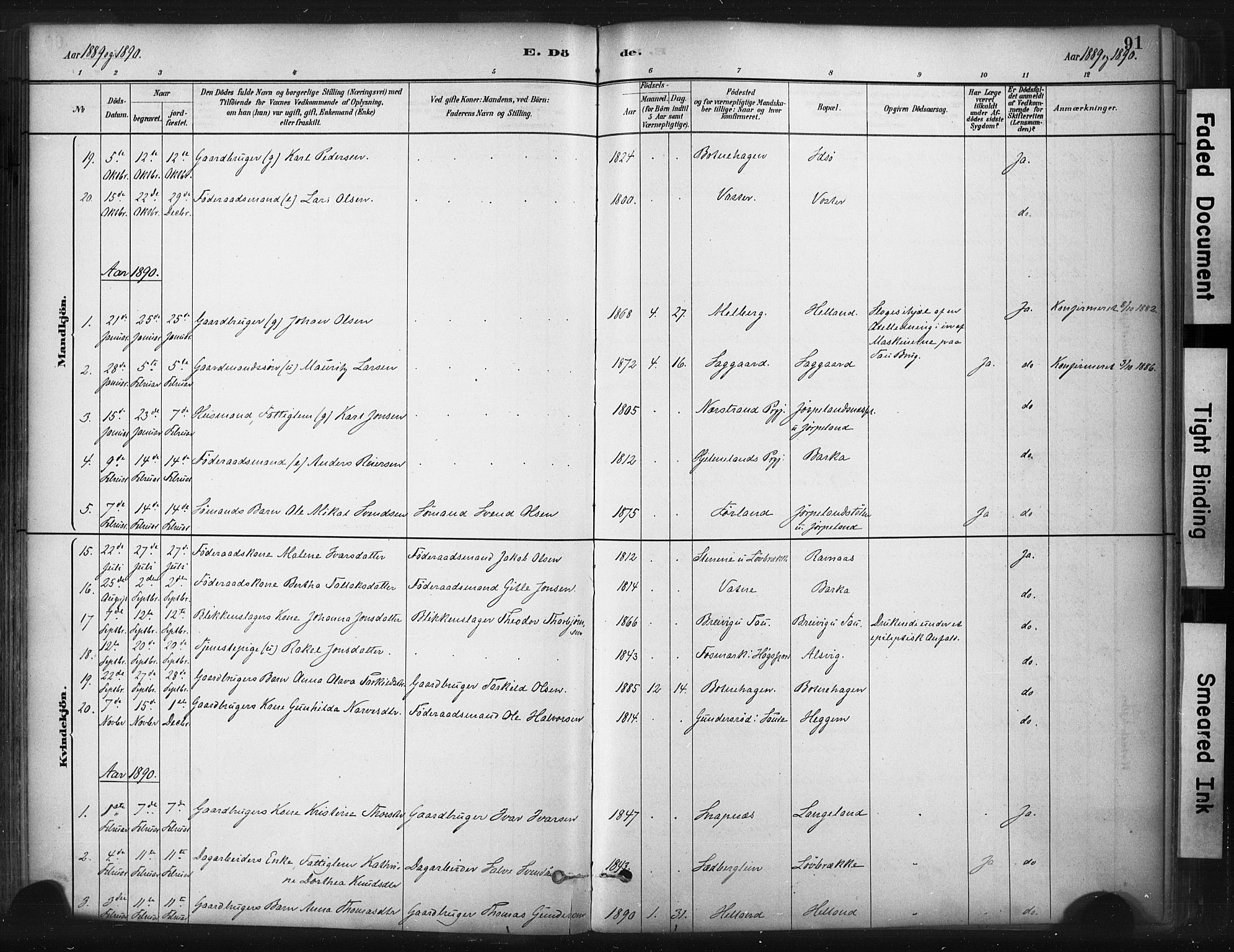 Strand sokneprestkontor, SAST/A-101828/H/Ha/Haa/L0010: Parish register (official) no. A 10, 1882-1929, p. 91