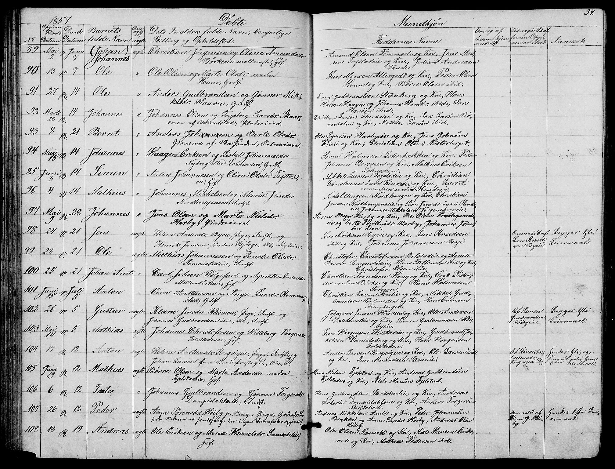 Ringsaker prestekontor, AV/SAH-PREST-014/L/La/L0006: Parish register (copy) no. 6, 1851-1860, p. 59