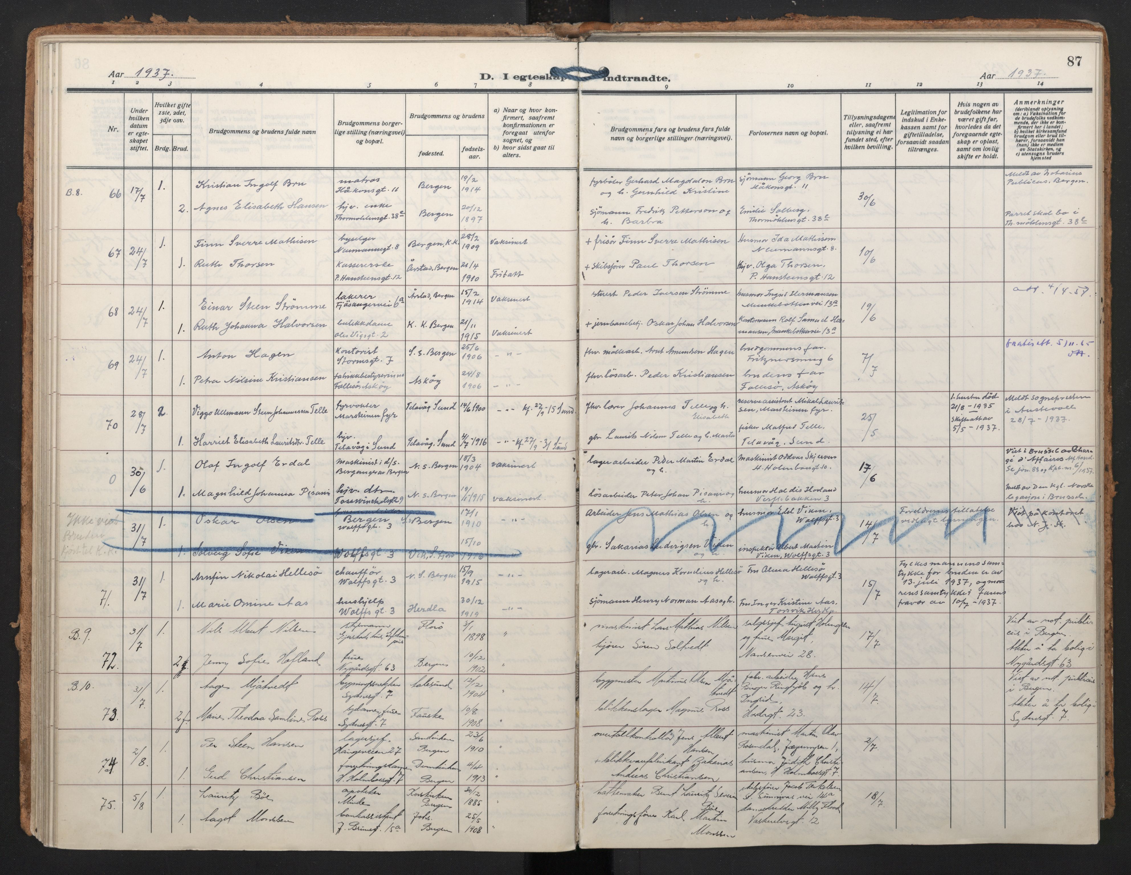 Johanneskirken sokneprestembete, SAB/A-76001/H/Haa/L0014: Parish register (official) no. D 3, 1929-1949, p. 86b-87a