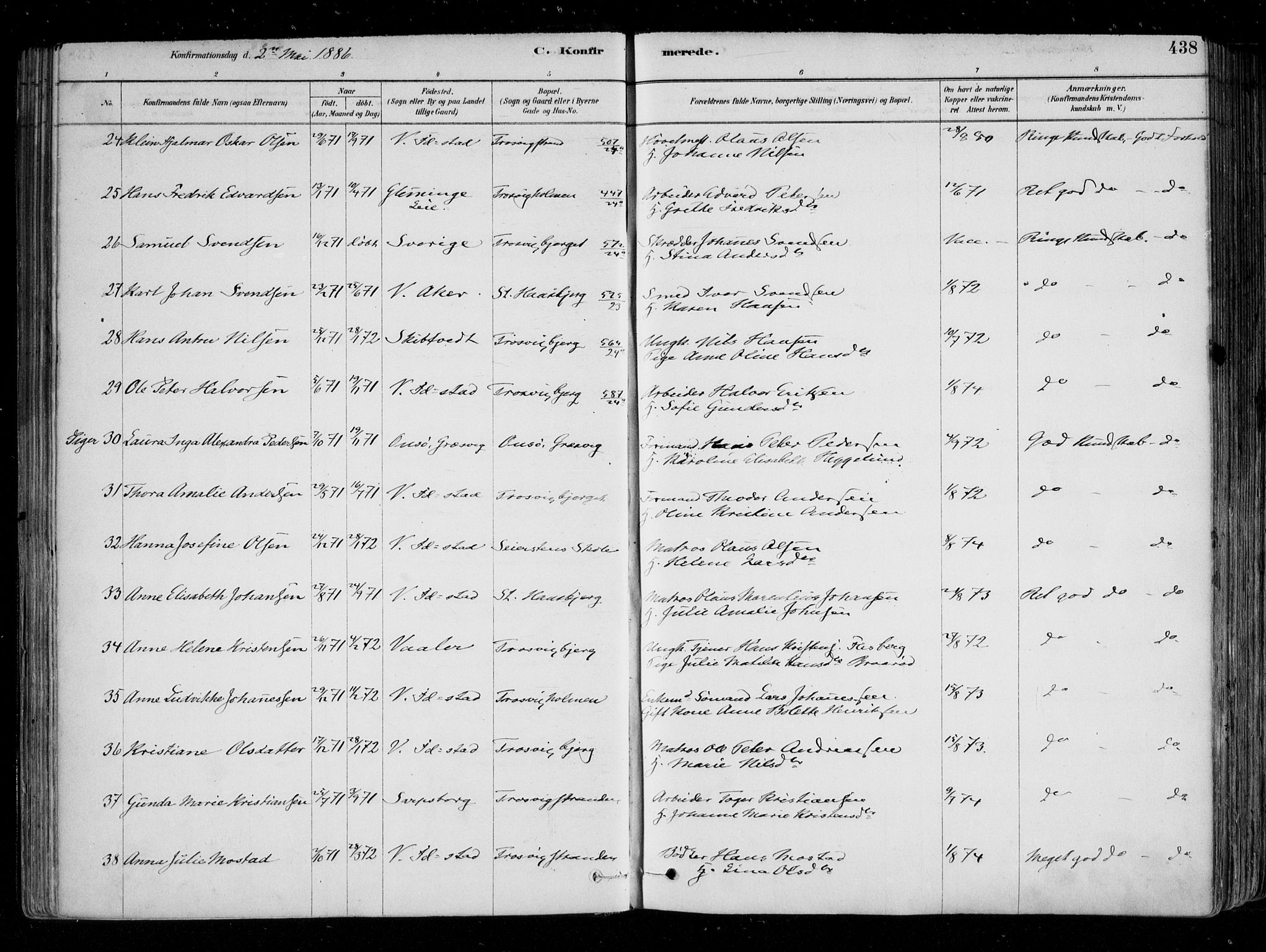 Fredrikstad domkirkes prestekontor Kirkebøker, AV/SAO-A-10906/F/Fa/L0004: Parish register (official) no. 4, 1878-1907, p. 438