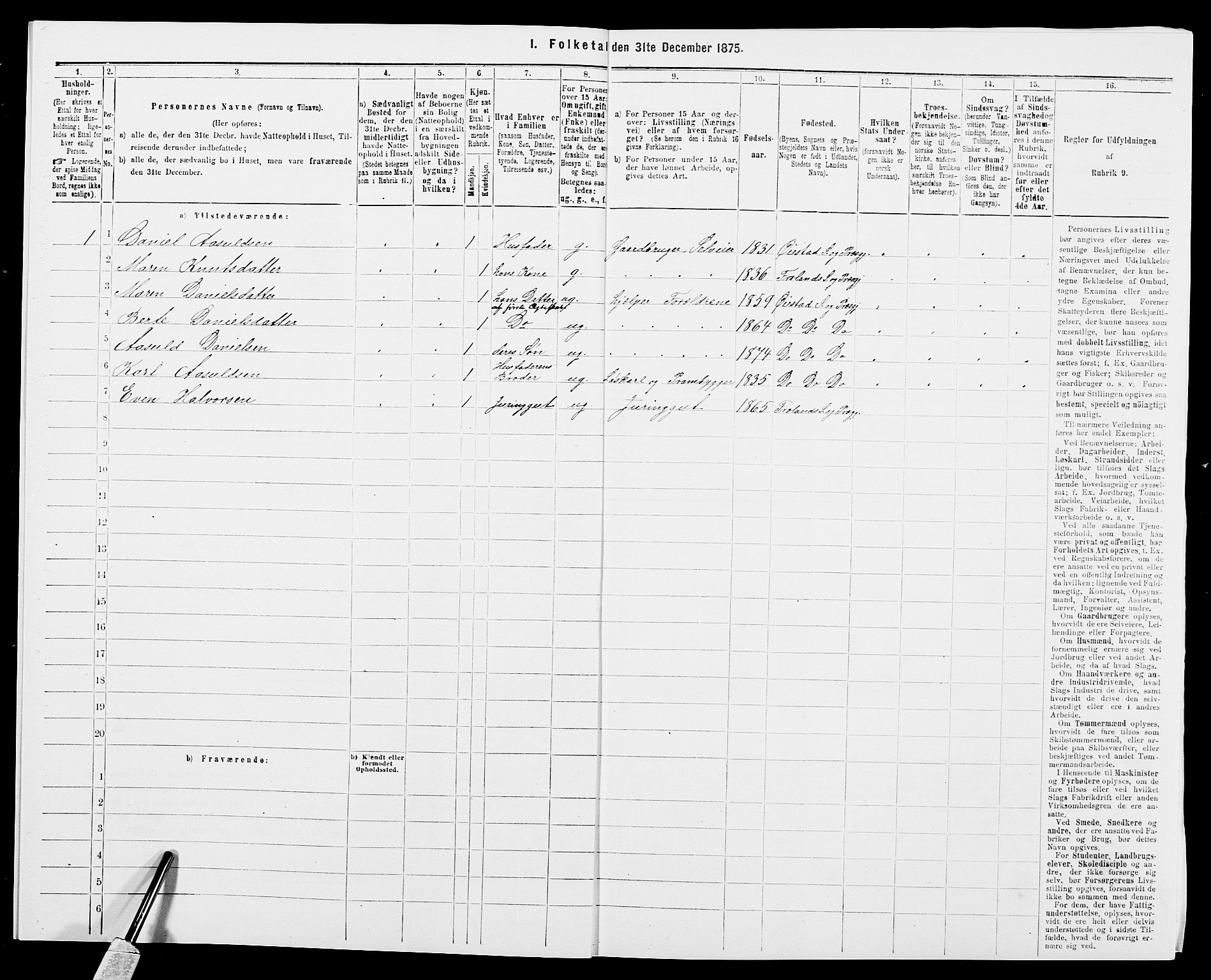 SAK, 1875 census for 0920P Øyestad, 1875, p. 59