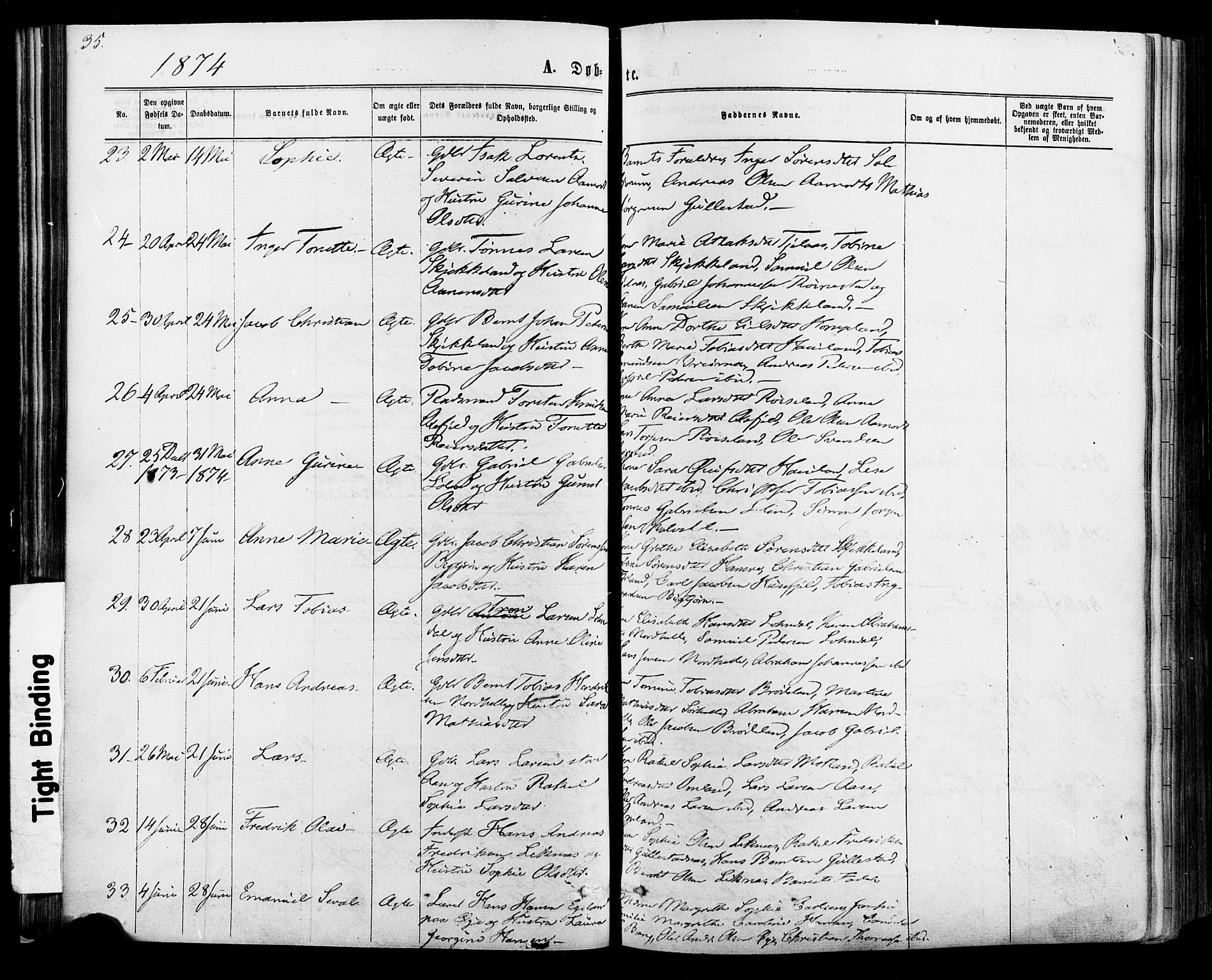 Kvinesdal sokneprestkontor, AV/SAK-1111-0026/F/Fa/Fab/L0007: Parish register (official) no. A 7, 1870-1885, p. 35