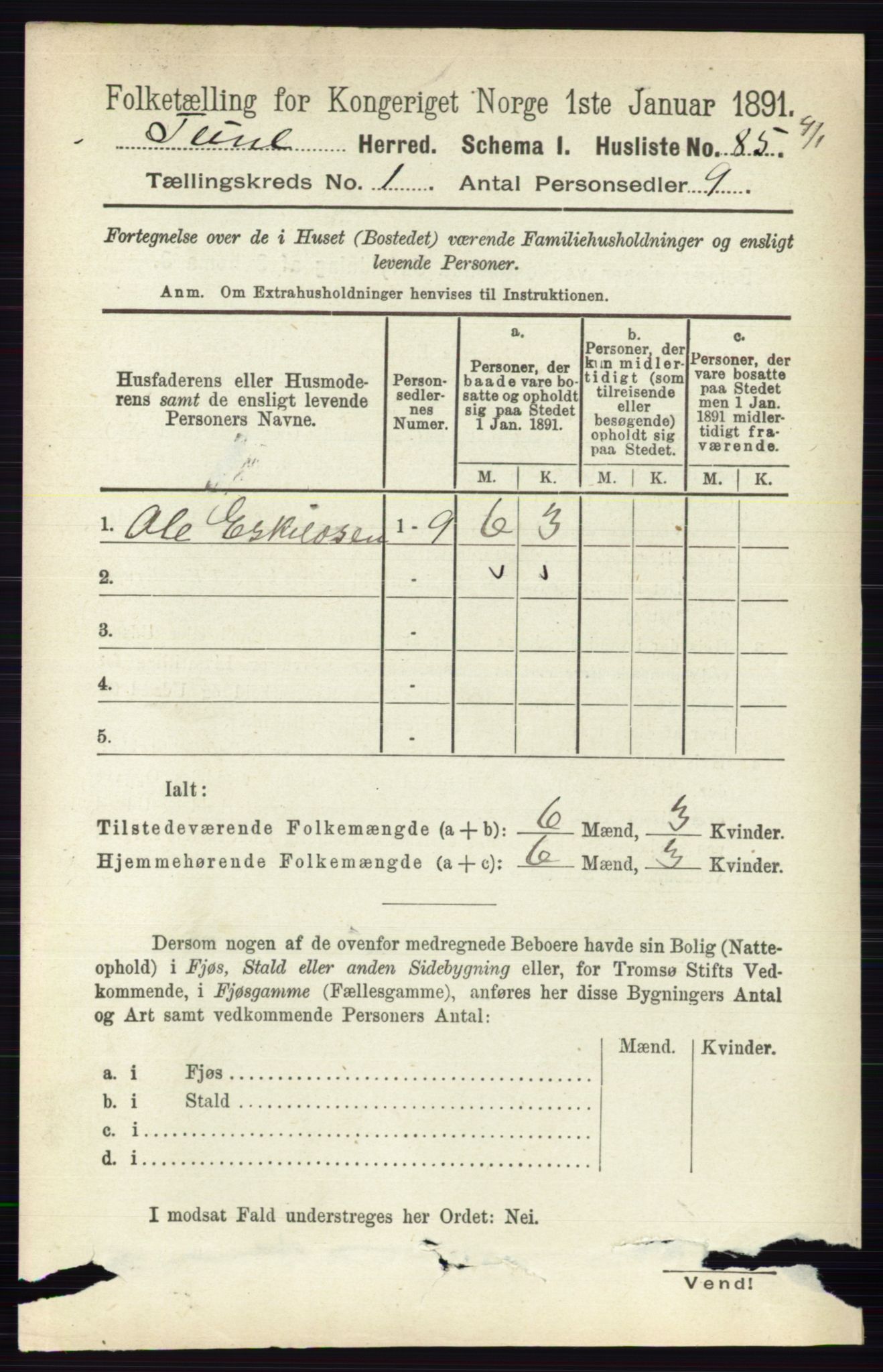 RA, 1891 census for 0130 Tune, 1891, p. 135