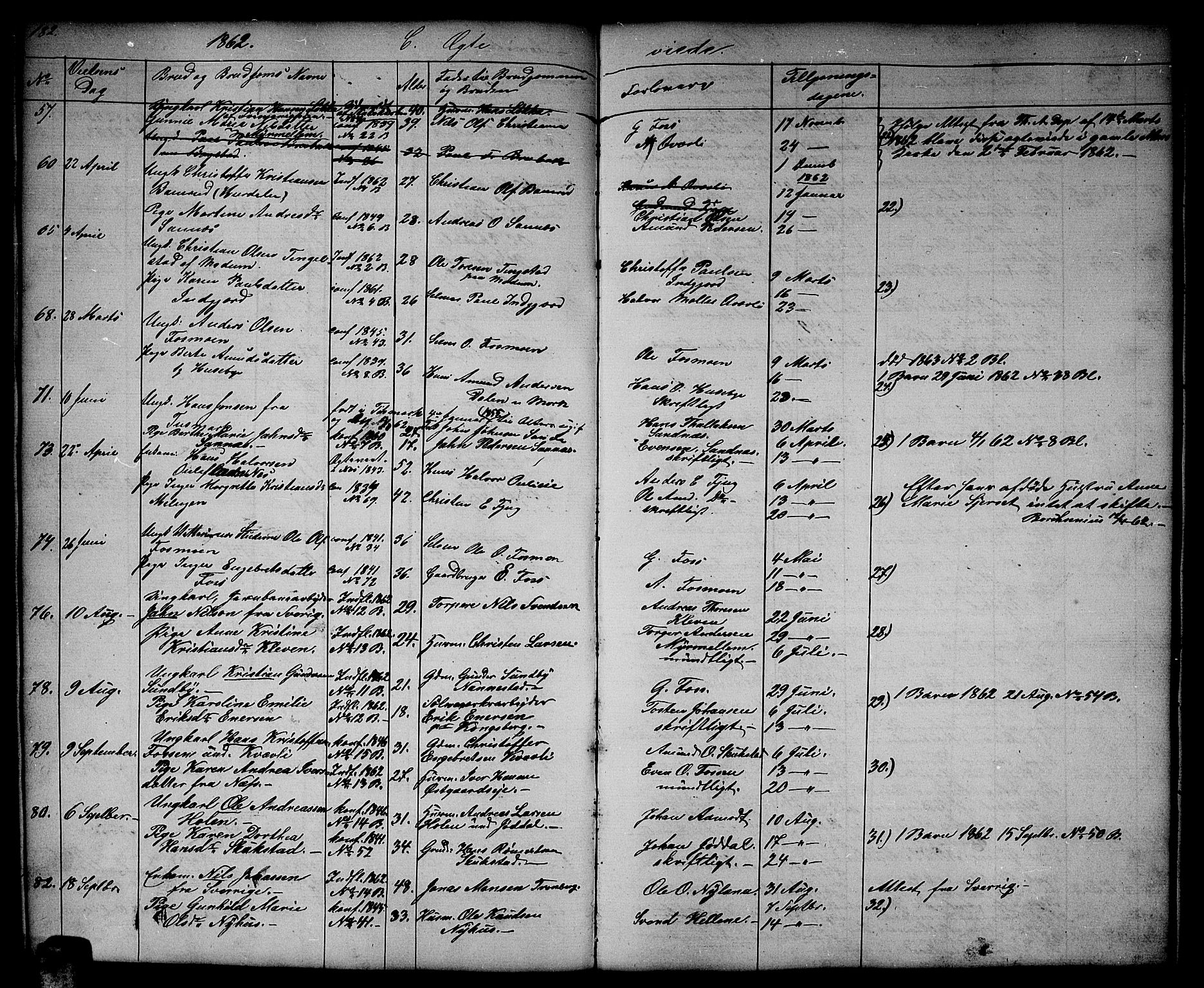 Aurskog prestekontor Kirkebøker, SAO/A-10304a/G/Gb/L0001: Parish register (copy) no. II 1, 1858-1885, p. 182