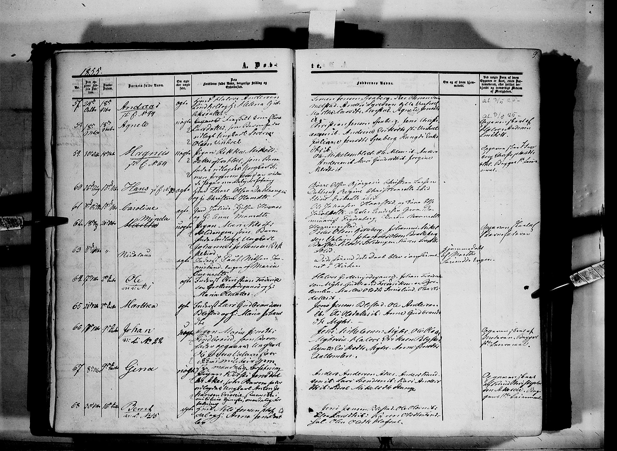 Vang prestekontor, Hedmark, SAH/PREST-008/H/Ha/Haa/L0012: Parish register (official) no. 12, 1855-1870, p. 9