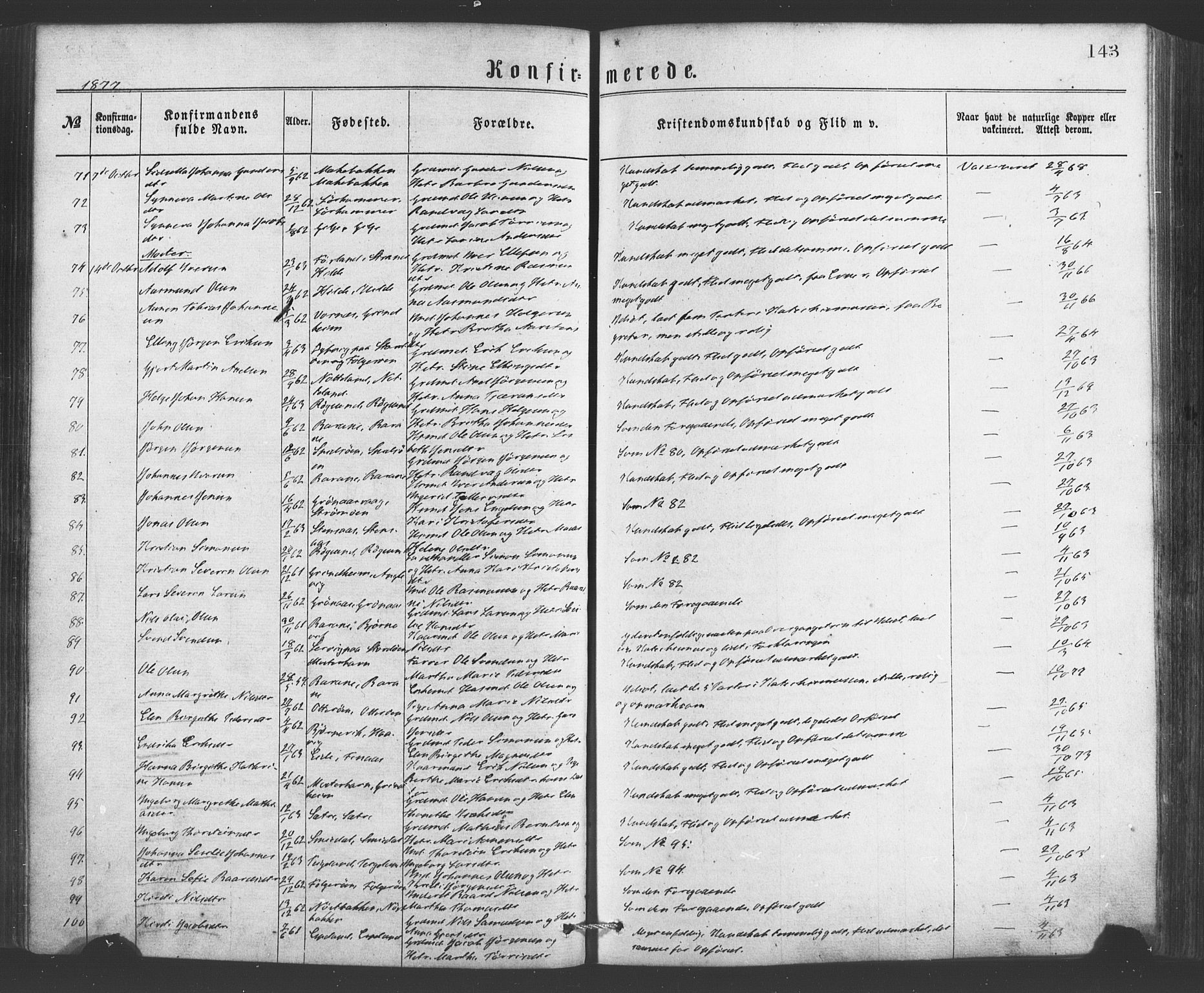 Finnås sokneprestembete, SAB/A-99925/H/Ha/Haa/Haaa/L0009: Parish register (official) no. A 9, 1873-1881, p. 143