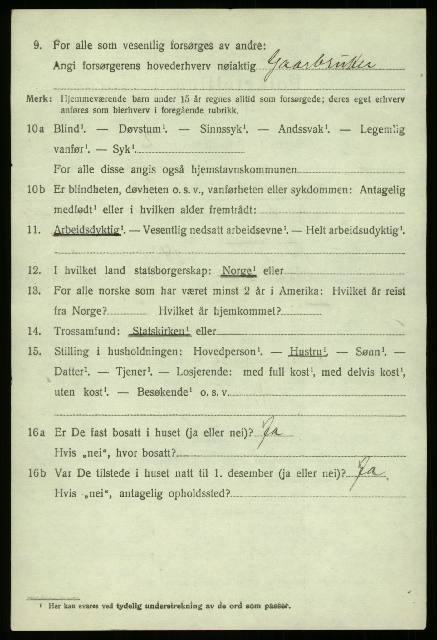 SAB, 1920 census for Gulen, 1920, p. 3498