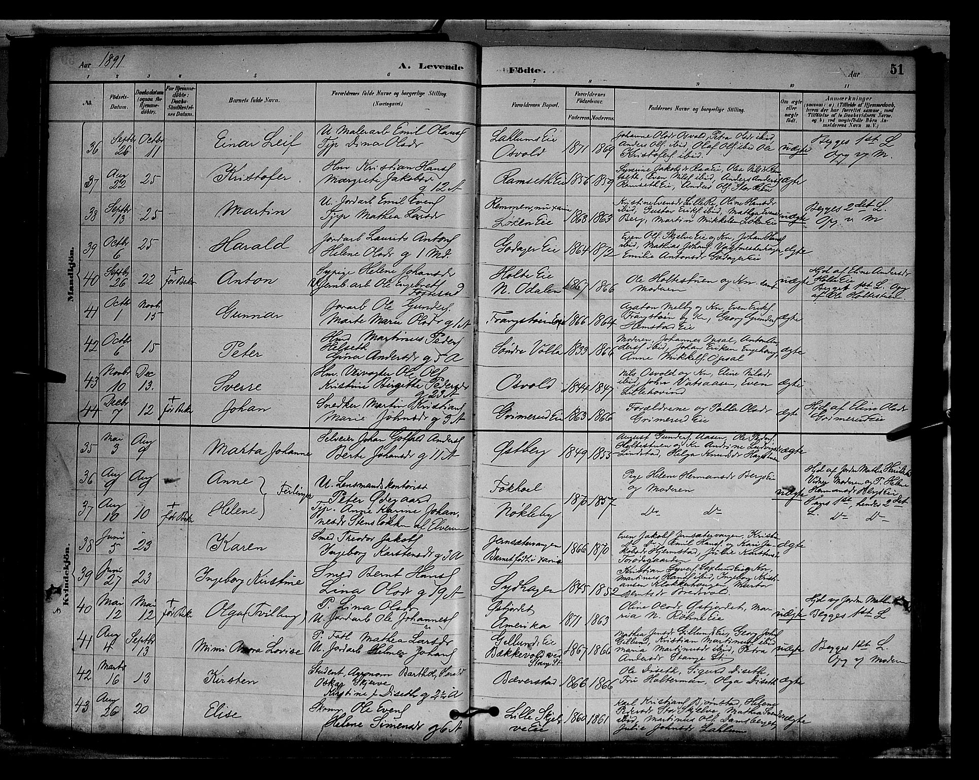 Stange prestekontor, AV/SAH-PREST-002/L/L0009: Parish register (copy) no. 9, 1883-1899, p. 51