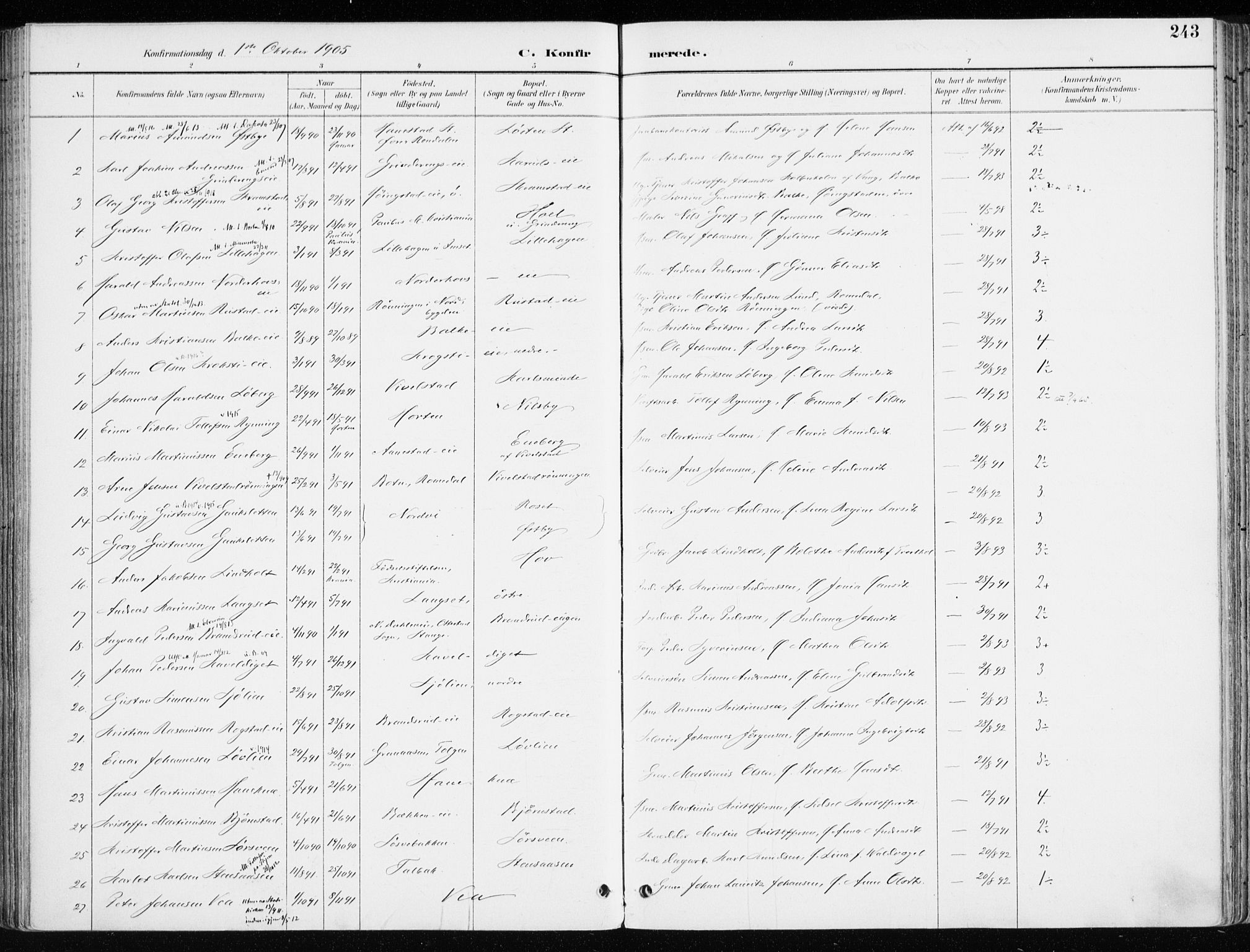 Løten prestekontor, AV/SAH-PREST-022/K/Ka/L0010: Parish register (official) no. 10, 1892-1907, p. 243