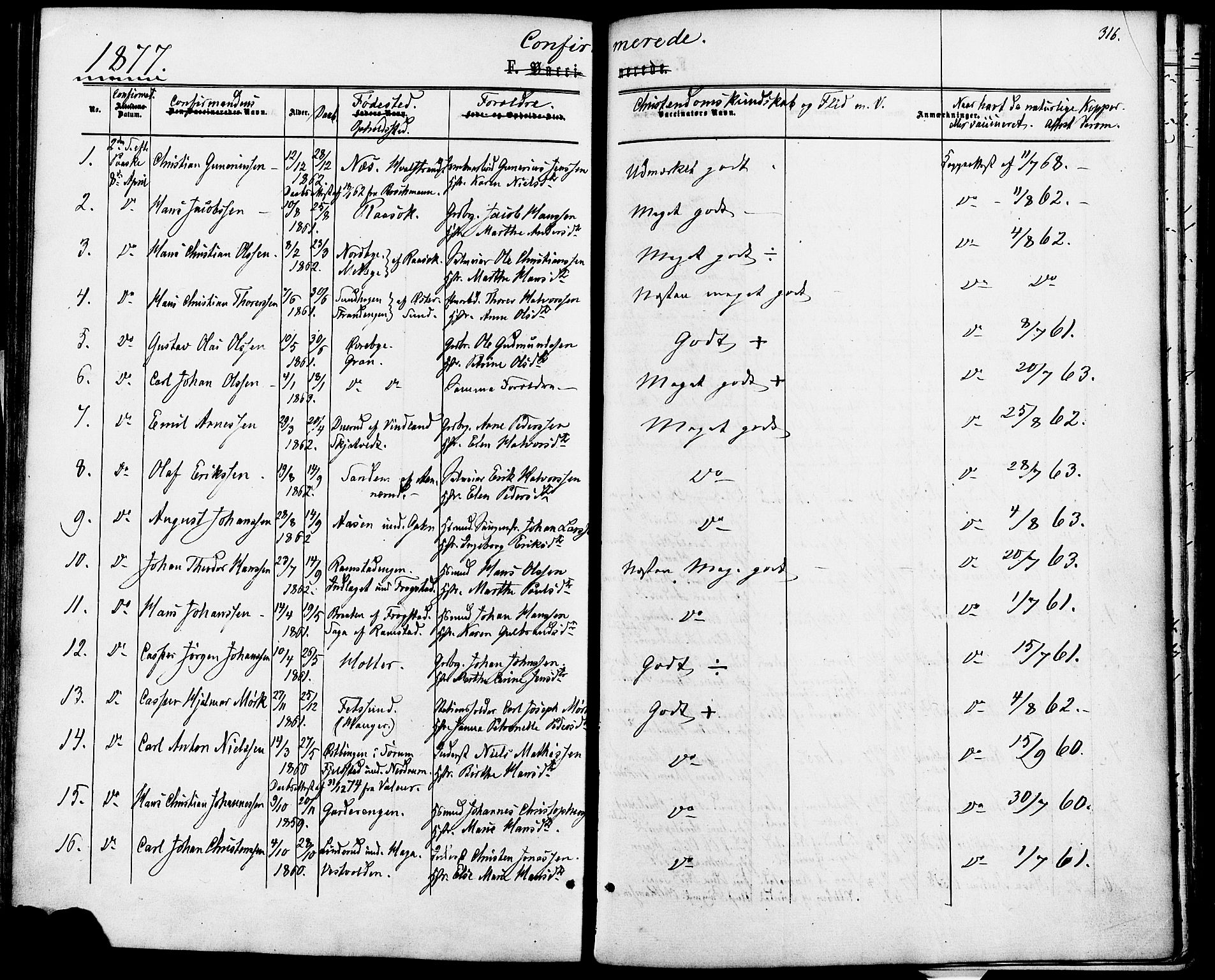 Fet prestekontor Kirkebøker, AV/SAO-A-10370a/F/Fa/L0013: Parish register (official) no. I 13, 1867-1877, p. 316